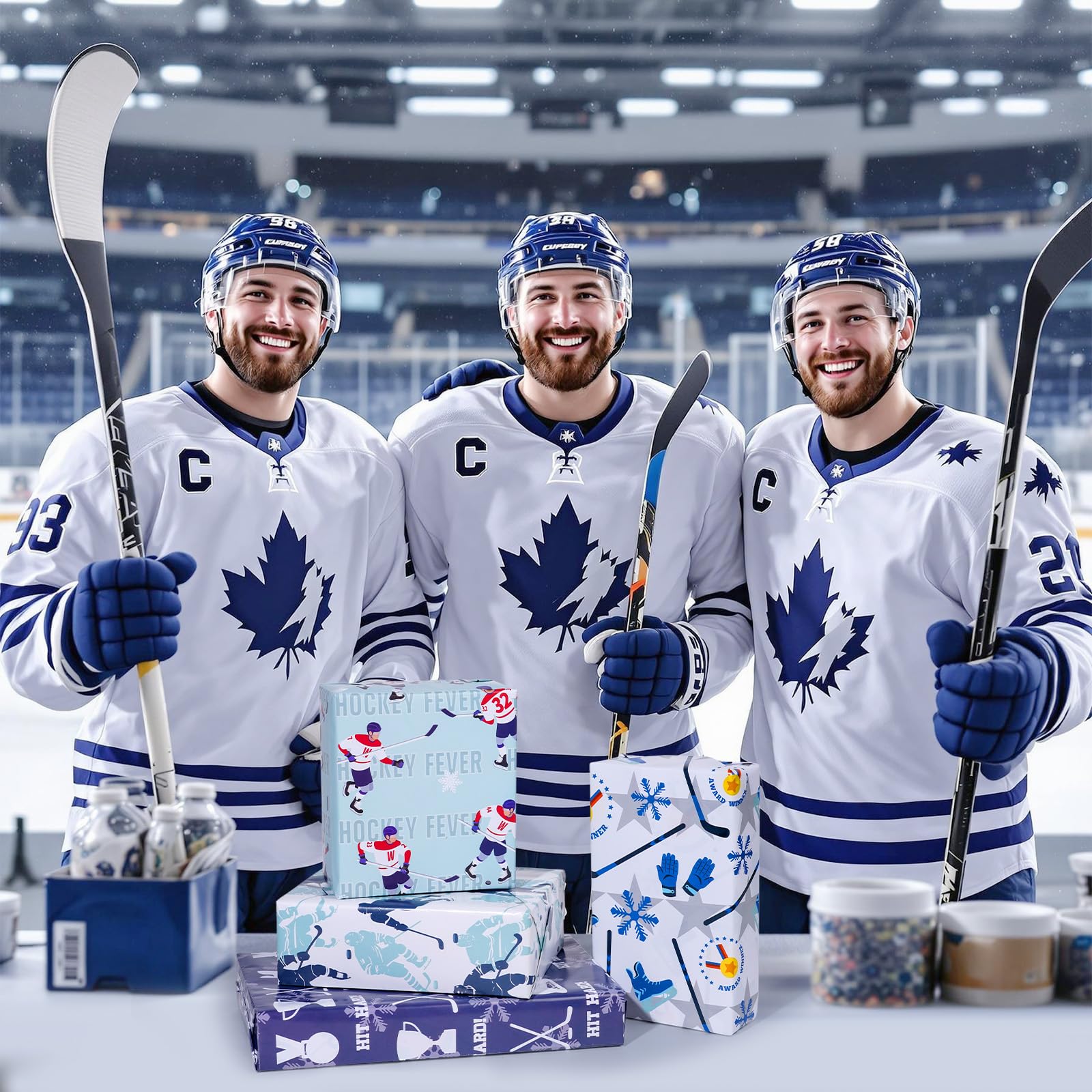Eishockey-Geschenkpapier, 12 Bögen, Hockey-Geschenkpapier, Sport-Geschenkpapier, Eishockey-Themen-Geschenkverpackung für Party, Geburtstag, Teamfeier, 50,8 x 71,1 cm