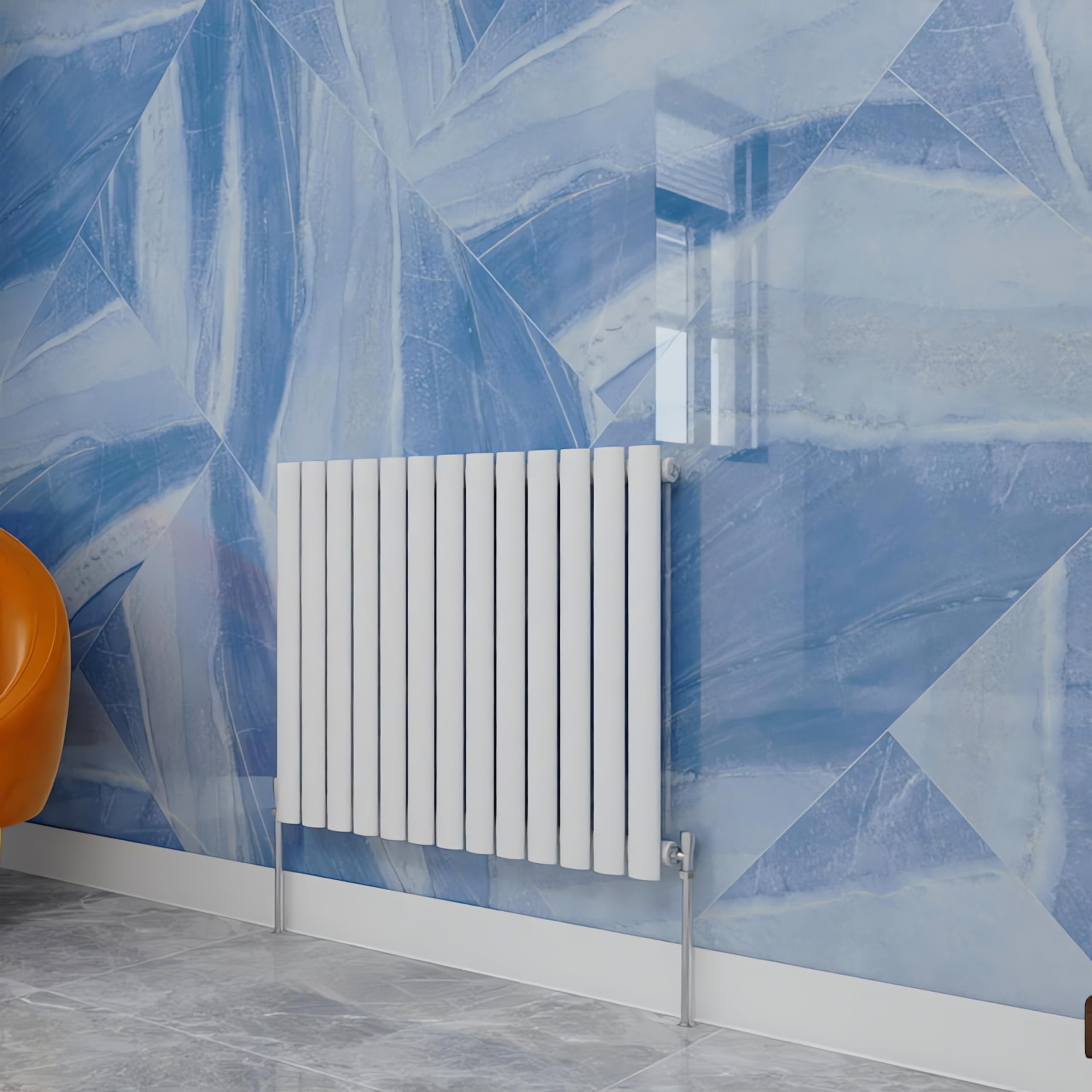 Central Heating Radiator,600x767mm White Oval Column Single Panel for Bathroom/Hall/Kitchen Energy-efficient and Modern Design.
