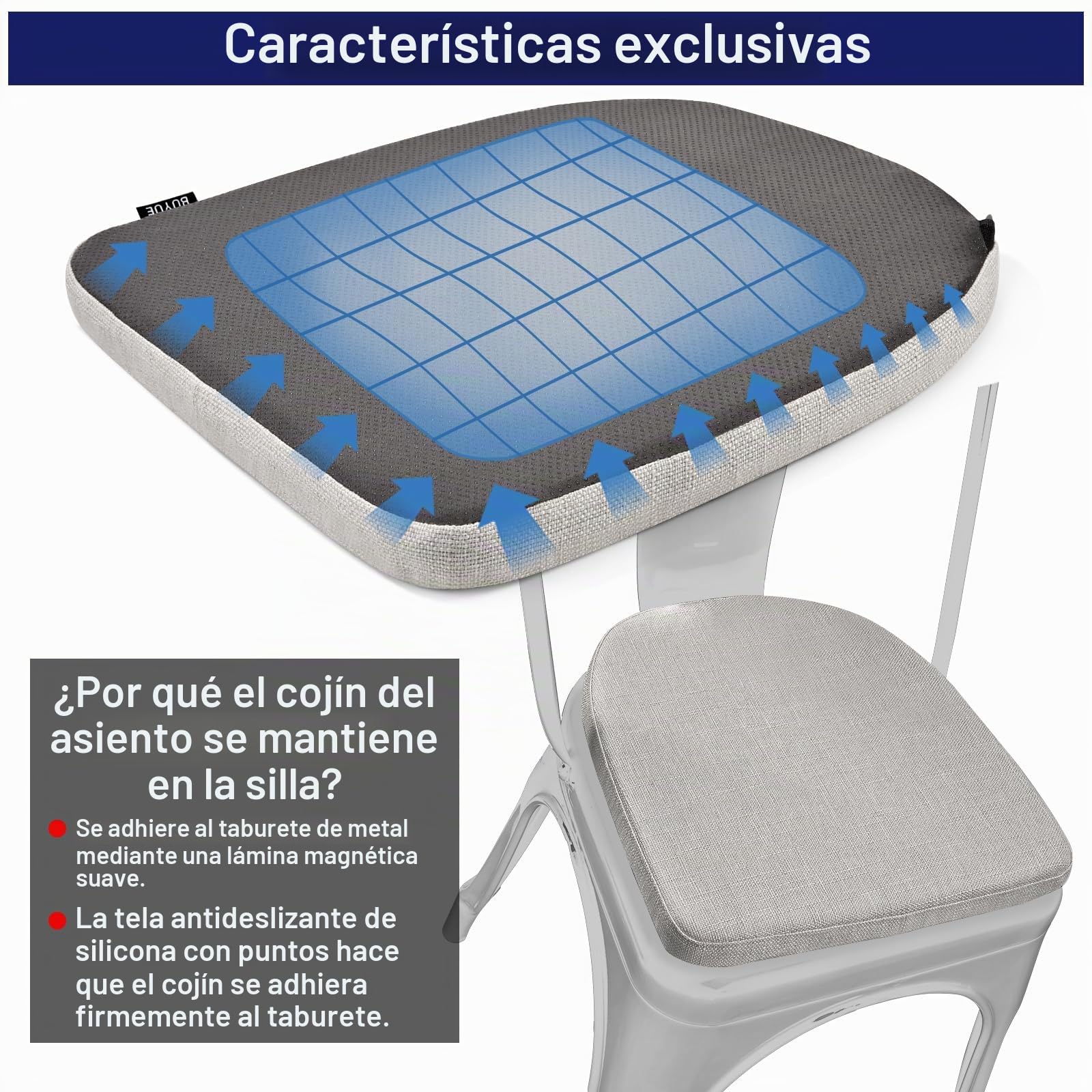 BUYUE Friendly Woven Fabric - Cojines magnéticos de 14 x 14 pulgadas para sillas de metal, juego de 4, almohadillas de asiento antideslizantes mejoradas para comedor, cocina, cafetería, sillas