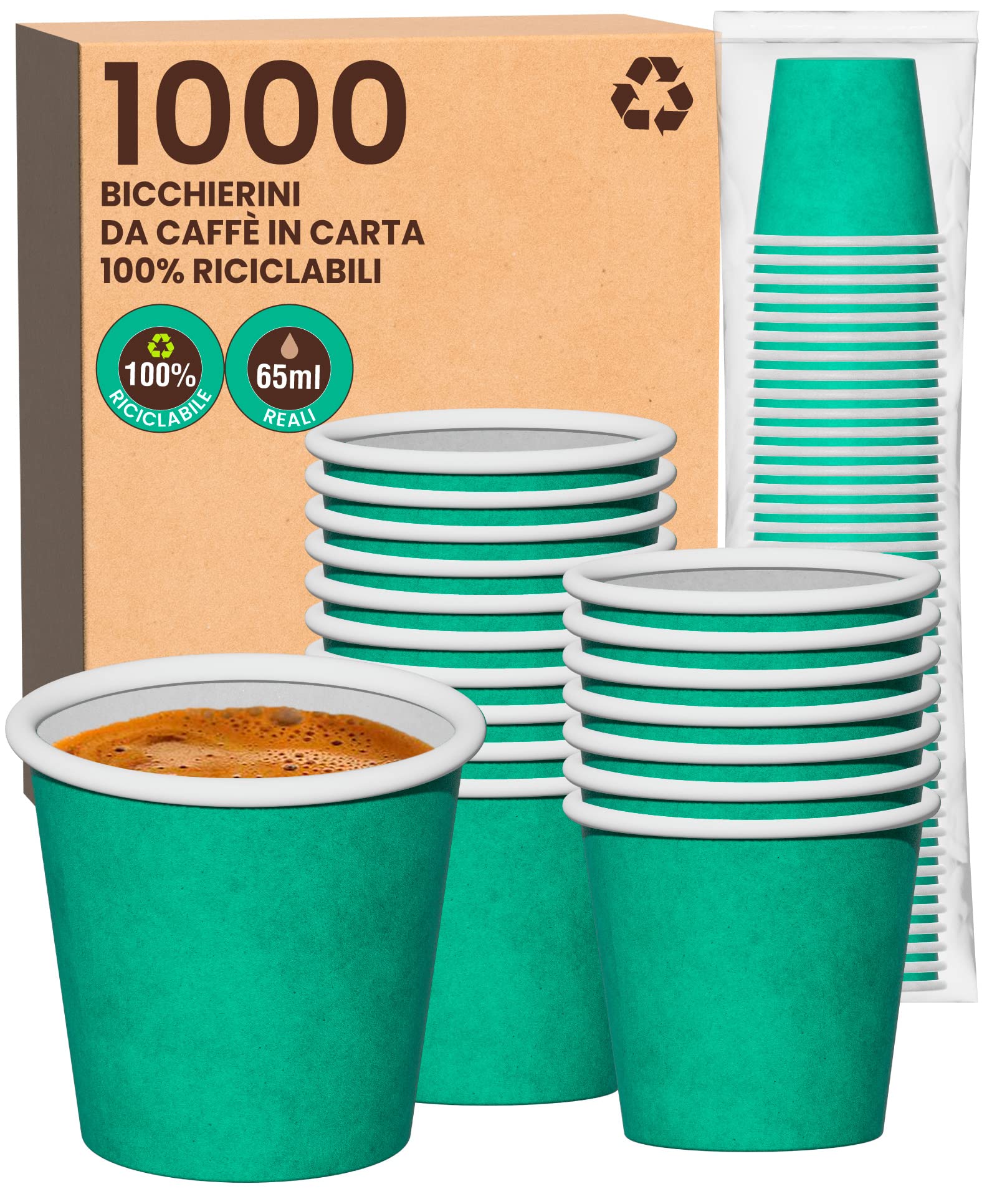 1000 Bicchierini Caffè In Carta 65ml Biodegradabili - Monouso Eco Per Bar, Uffici E Eventi - Foto 4