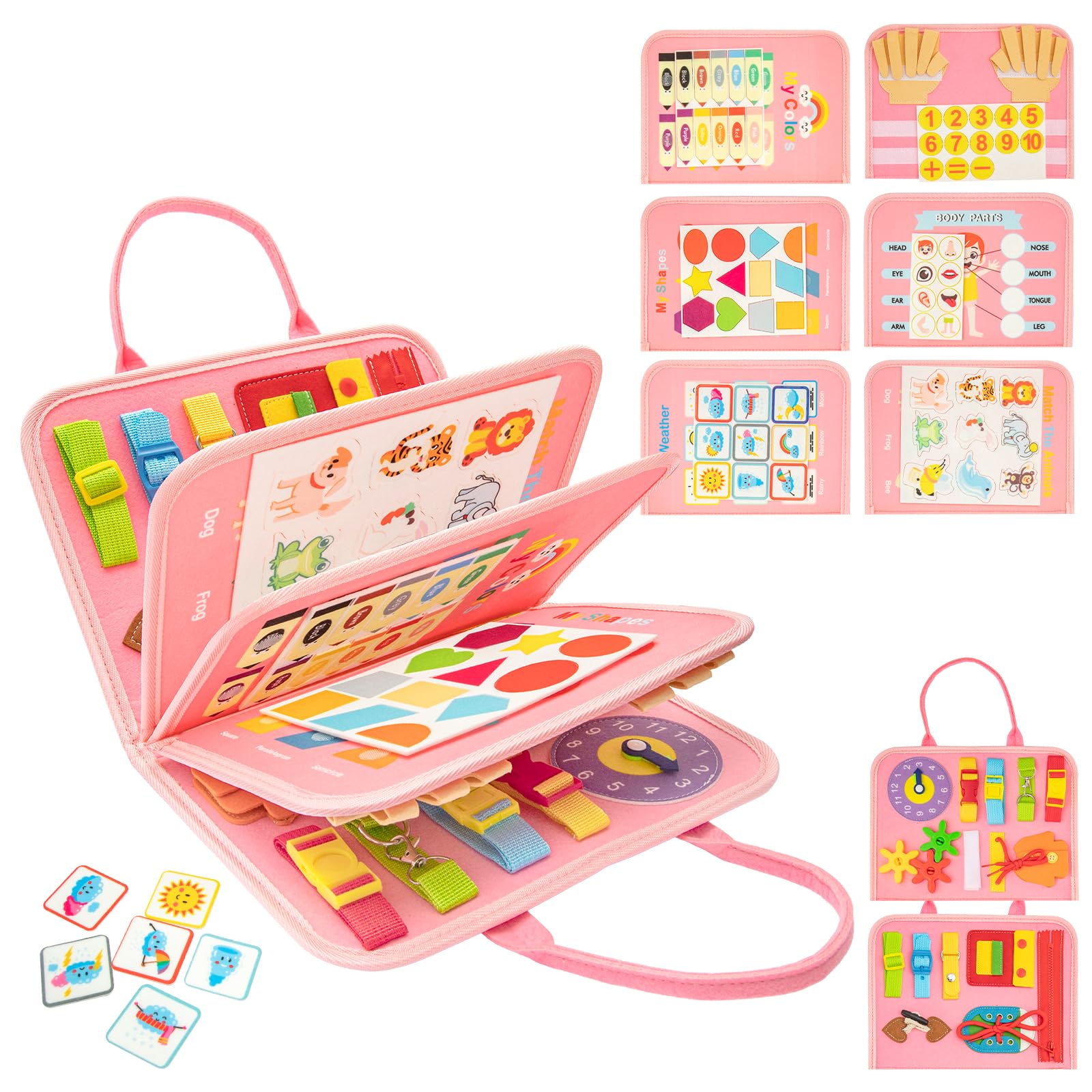 GREENSAPPIRE Busy Board for Toddlers, Montessori Sensory Toys Activity Board for Fine Motor Skills, Preschool Educational Learning Gifts for 1-5 Year Old Girls & Boys, Autism Toys(Pink)