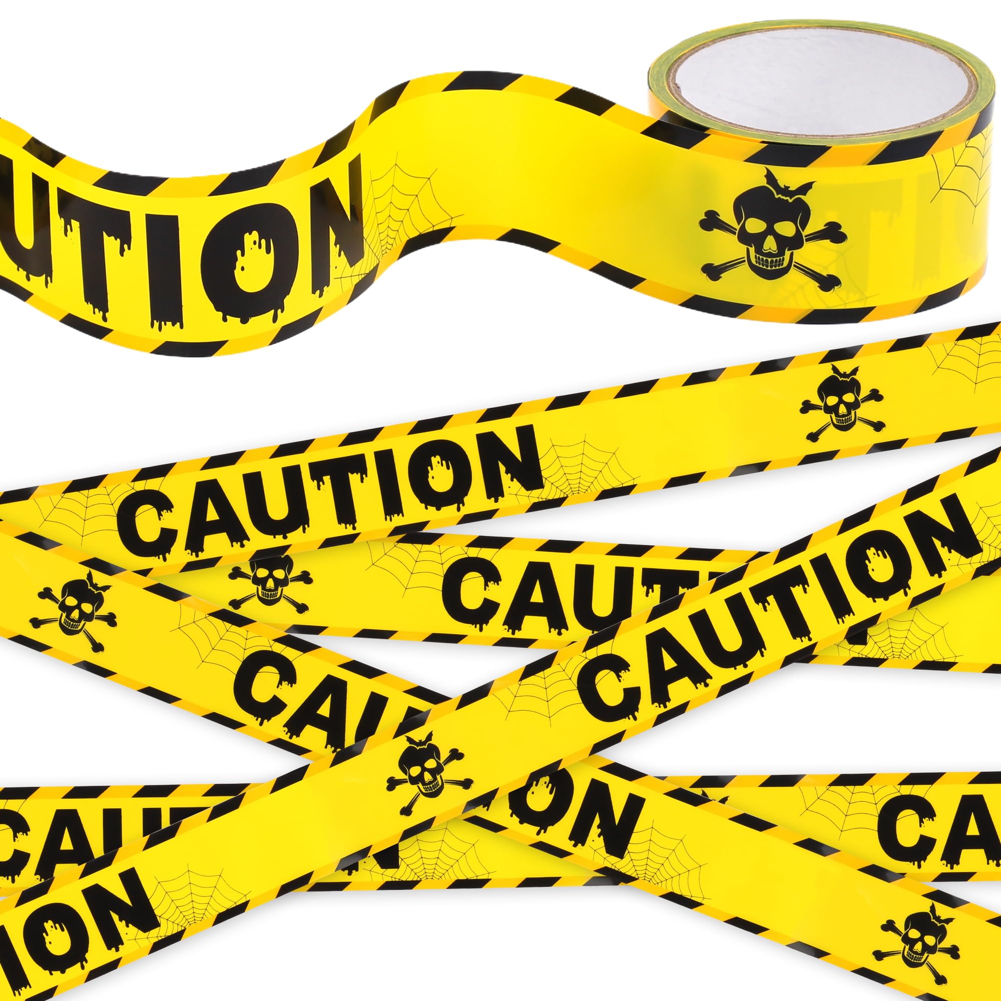 DISHIO Halloween Decoration Caution Tape, 1.9inx90ft Warning Caution Tapes Roll Hazard Warning Tape, Indoor Outdoor Halloween Decor, Yellow Warning Tape with Skeleton Design for Halloween Decorations
