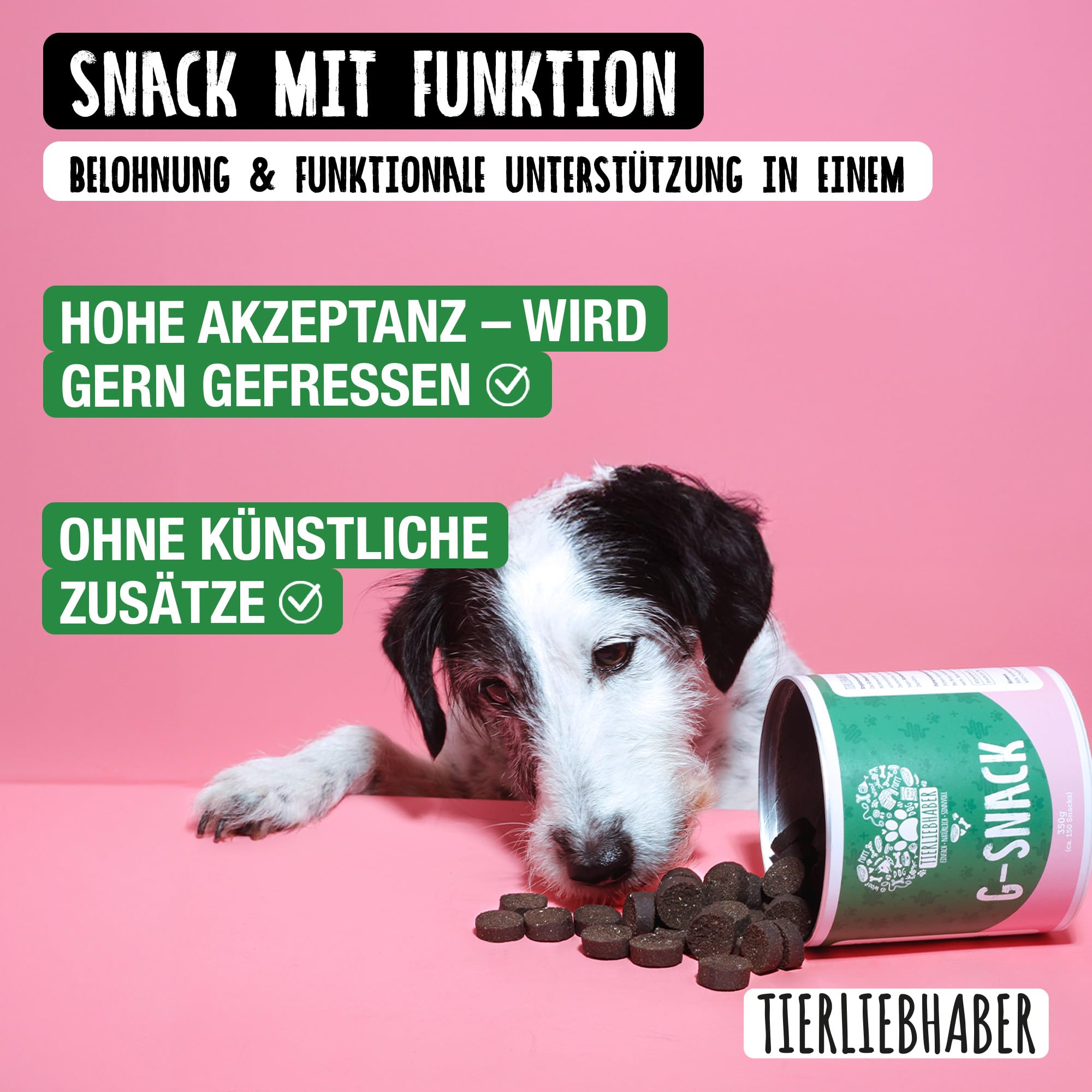 TIERLIEBHABER G-Snack Hundeleckerli – Ergänzung gegen unerwünschte Mitbewohner bei Hunden – Hunde Leckerlis zur Unterstützung bei Hund Darmflora aufbauen – 350g (ca. 115 Drops) Dog Treats