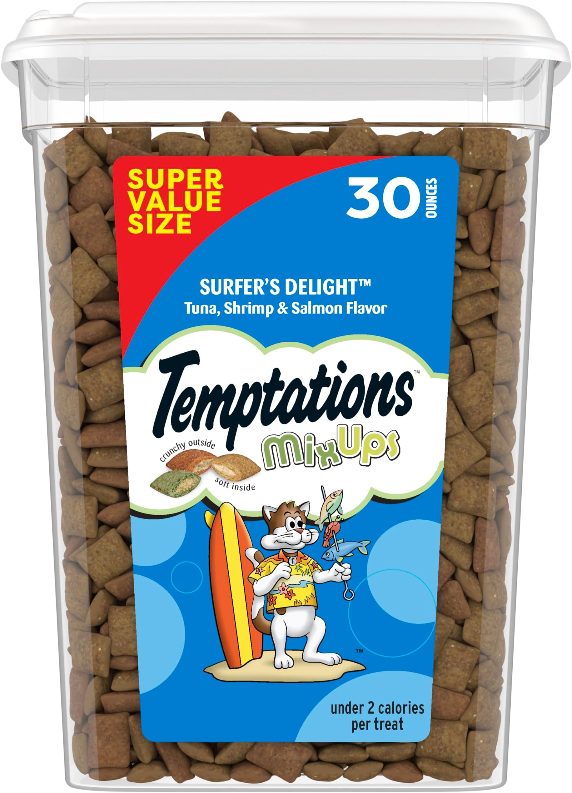 MixUps Crunchy and Soft Cat Treats, Surfer's Delight Flavor, 30 oz. Tub