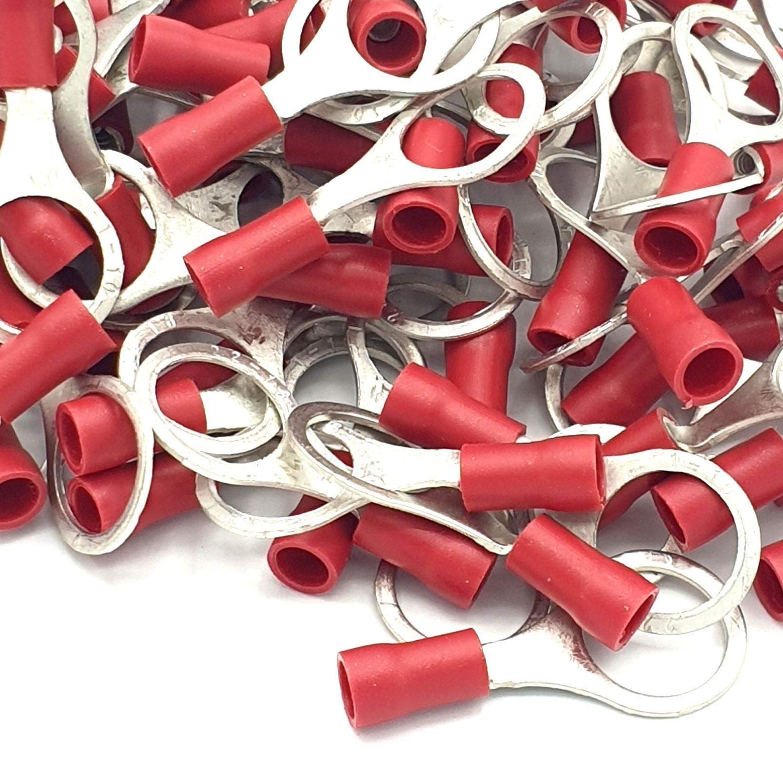 Pepte Red 100Pcs Insulated Crimp Ring Terminals 12Mm Stud Size Connectors
