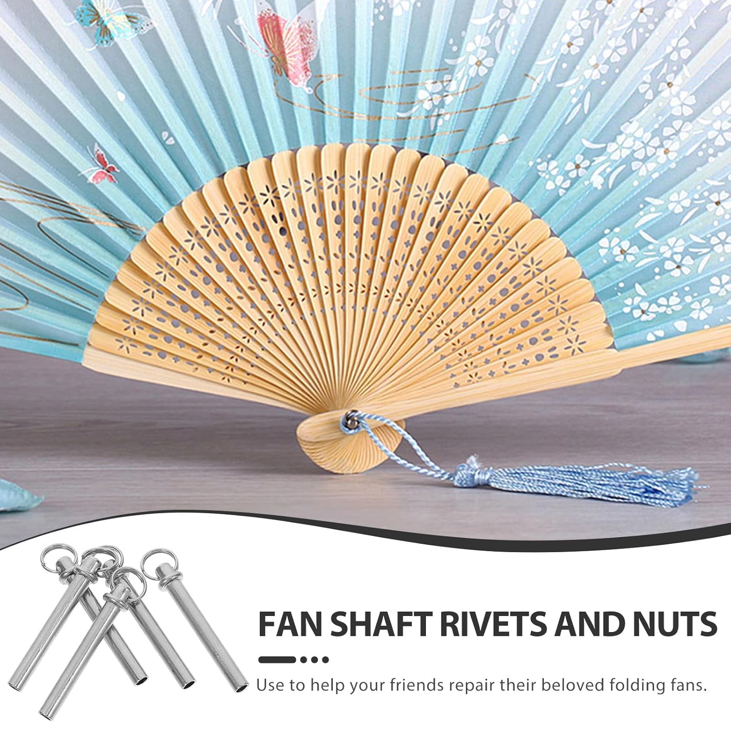 5 Sets Folding Fan Shaft Rivets with Metal Ring 22mm Handheld Fan Repairing Accessory Kit Solid Metal Shaft Rivet Replacement