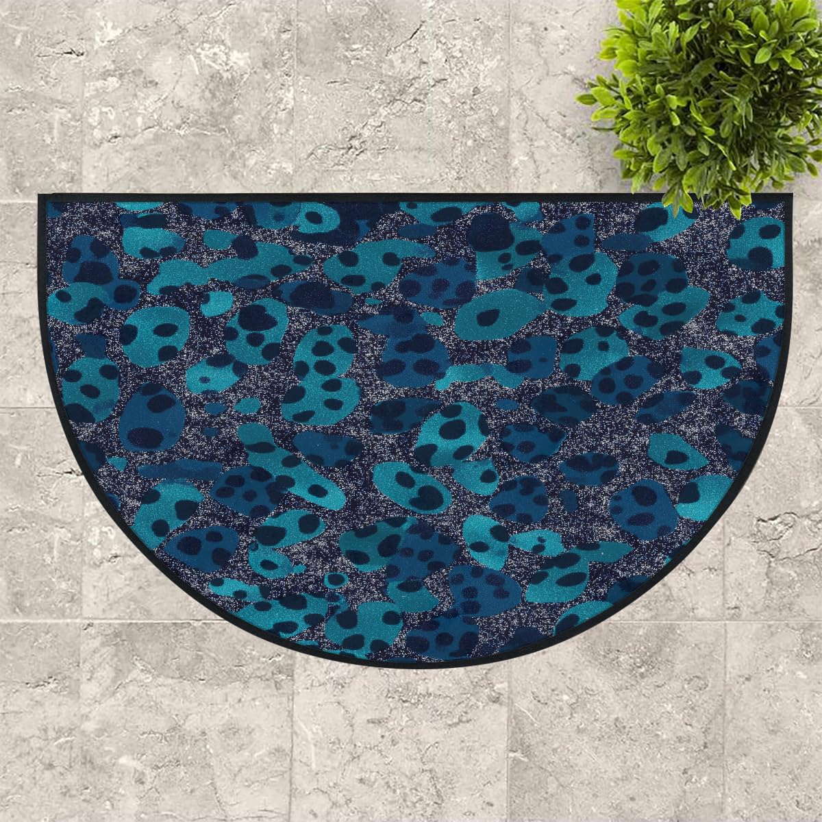 Mexpekil Paillasson demi-lune bleu foncé pailleté pour intérieur et extérieur - Tapis demi rond absorbant la saleté - 100 x 160 cm
