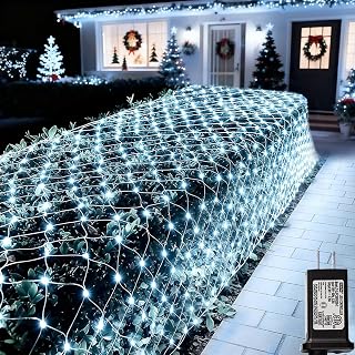 Lovelite 360 LED Net Lights, 21ft x 5ft Christmas Mesh Lights Clear Wire 8 Modes, Waterproof Connectable String Light Plug in for Xmas Tree Bushes Garden Outdoor Party Decorations - White