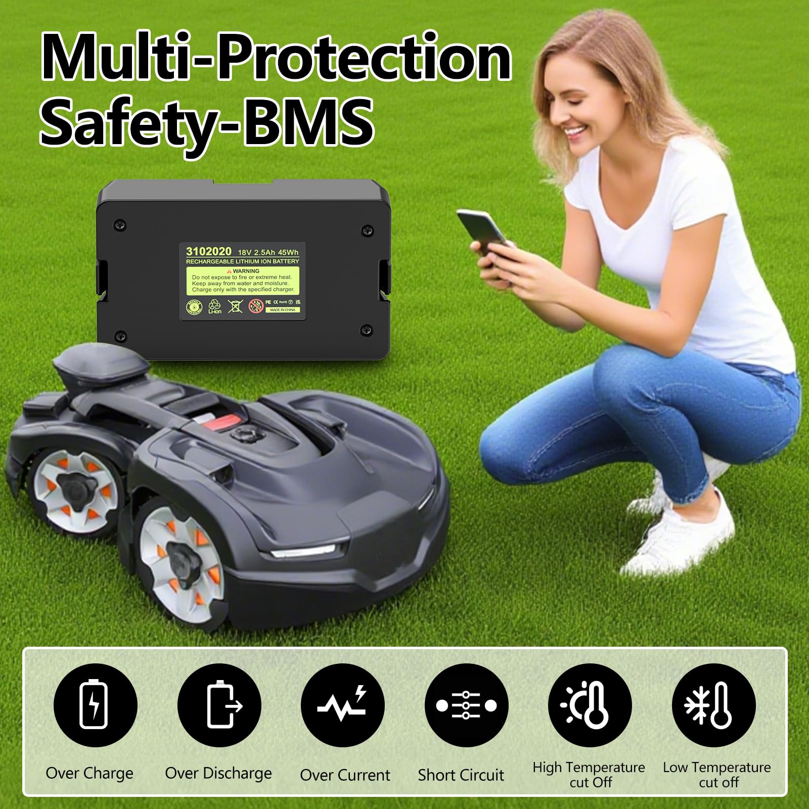18V 2.5Ah DREAMDASH Akku Batterie, für Gardena Sileno City Life Minimo | Ersatzakku für Automower Husqvarna 305 310 315 315X, Gardena Sileno City 500 300 250, Sileno Life 750 850, Sileno Minimo 250