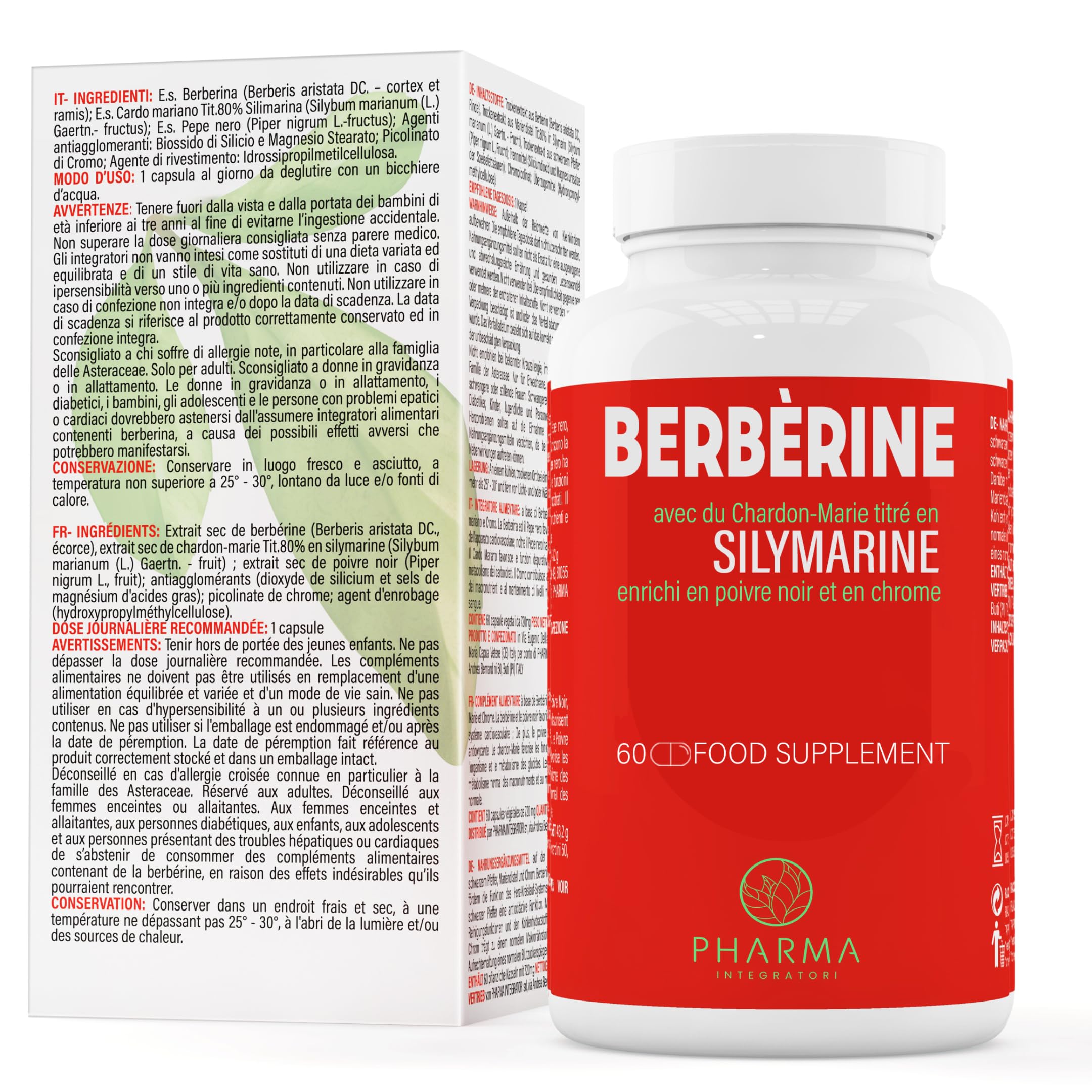 Berbérine 500 mg avec silymarine, poivre noir, chardon-Marie et chrome | 1 capsule par jour. Cure de 60 jours. Favorise le métabolisme et la détoxification de l’organisme – Action antioxydante