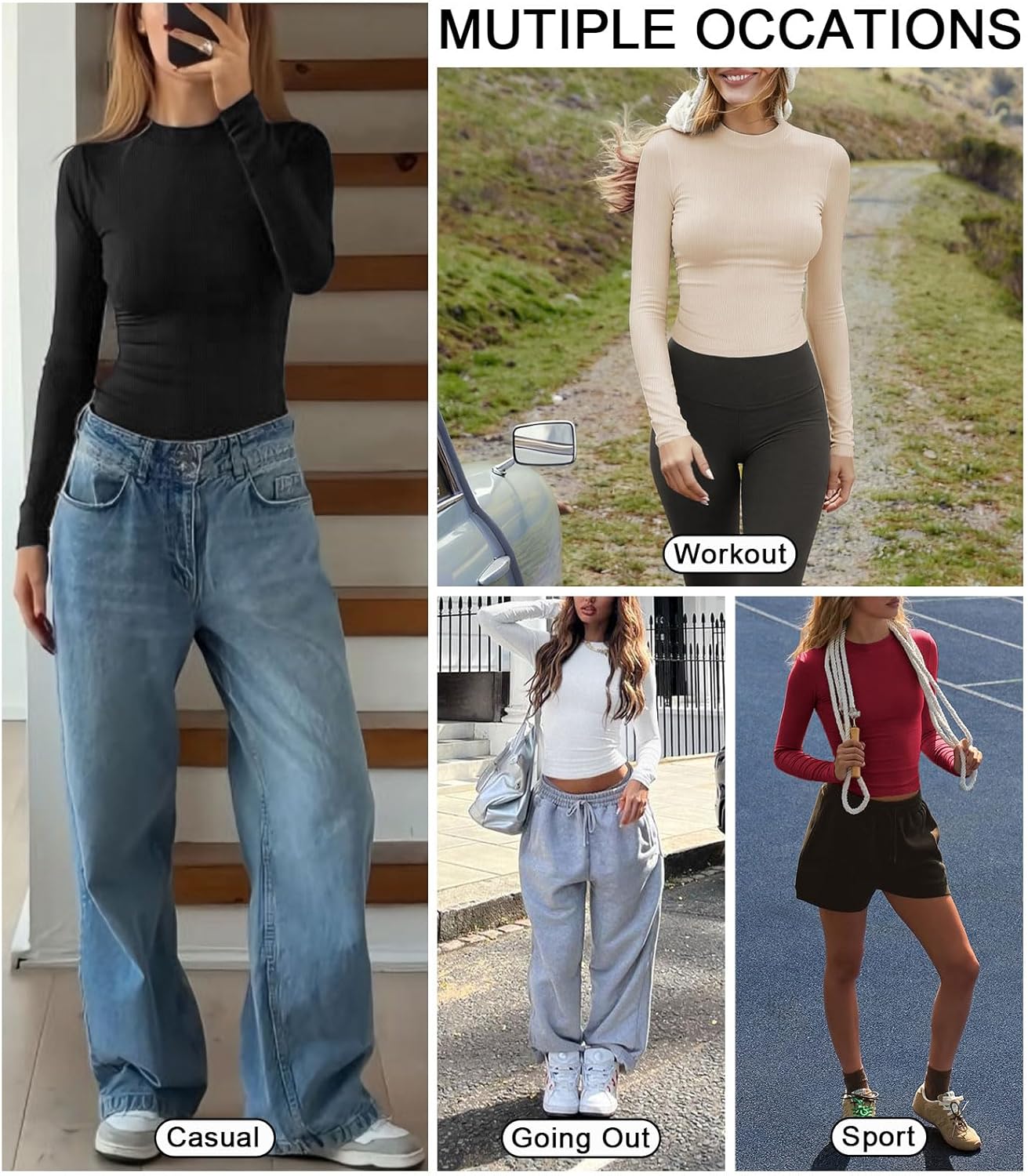 Womens Ribbed Long Sleeve T Shirts Crew Neck Fall Basic Tight Tops Fitted Casual Going Out Workout Cotton Fall Tops - Image 6