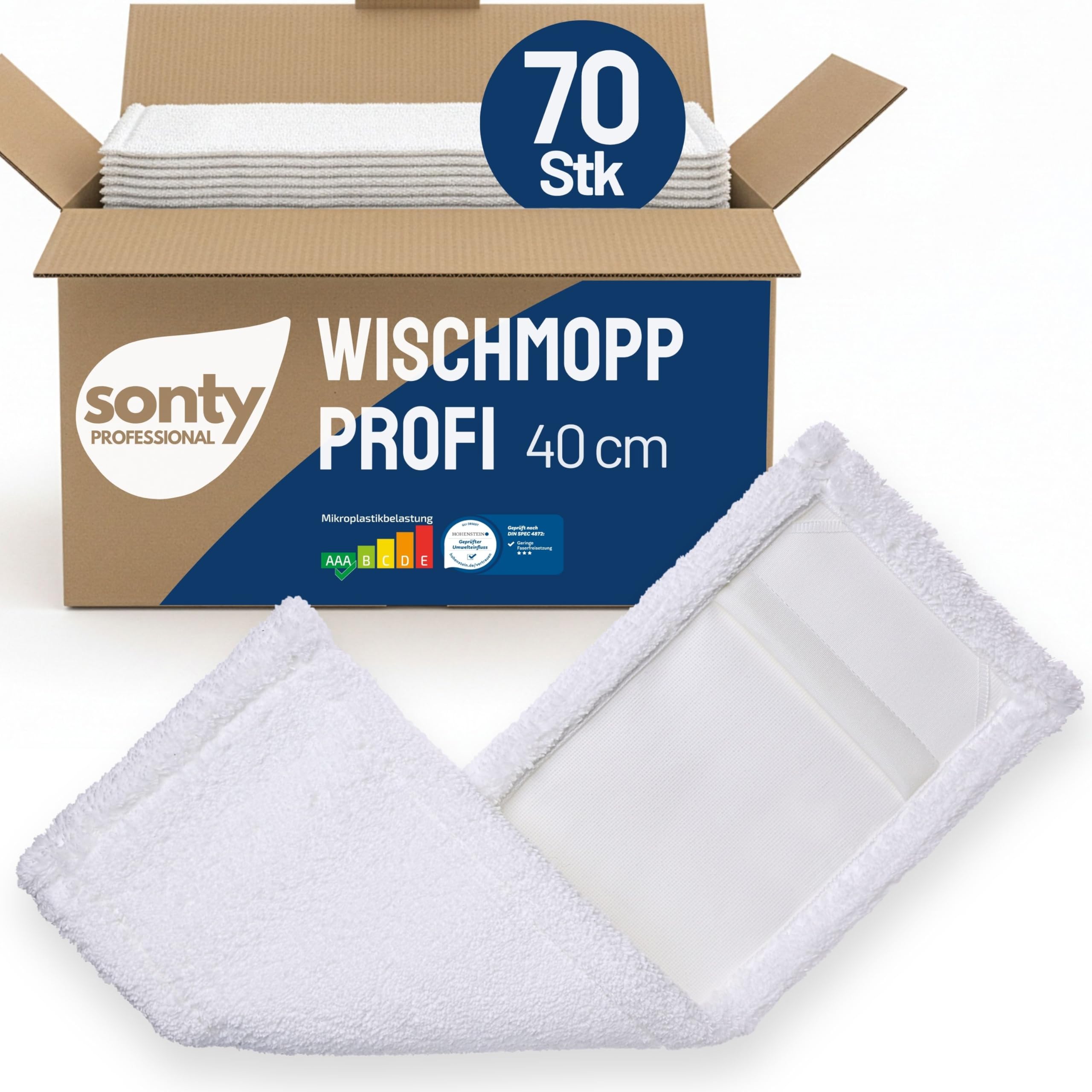 Sonty 70 Stück Mopp, Wischmop Professional, Microfaser 40cm weiß (70)