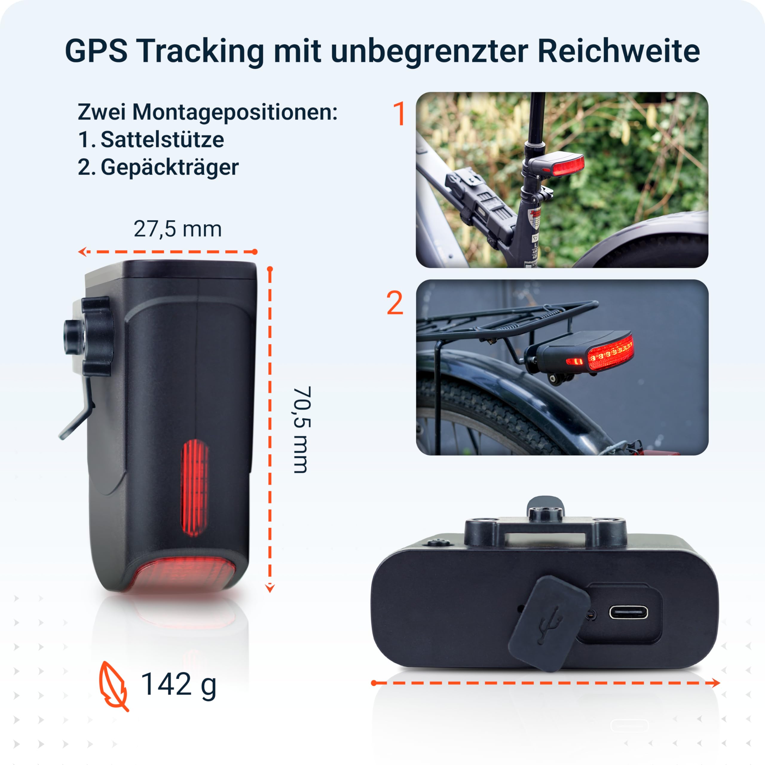 PAJ GPS Tracker Fahrradrücklicht - 4G Echtzeitortung mit Sturzalarm, inkl. 3 Monate Premium ABO, GPS-Tracker Fahrrad Alarmanlage inkl. eBikes, 100% wasserdicht, bis zu 20 Tage Akku, Straßenzulassung