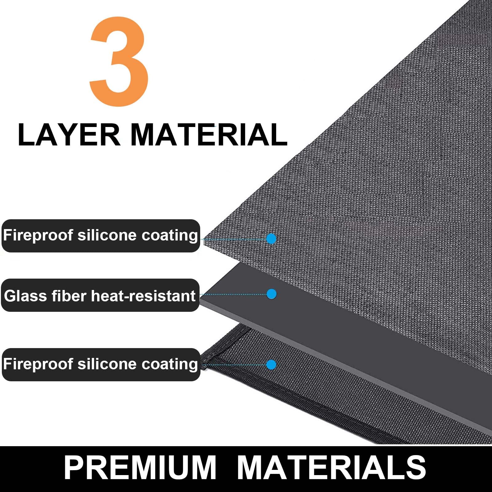 Aibob - Tappetino per barbecue a prova di fuoco per esterni, per proteggere terrazze e terrazze, riutilizzabile, impermeabile, 40 x 165 cm, colore: Nero