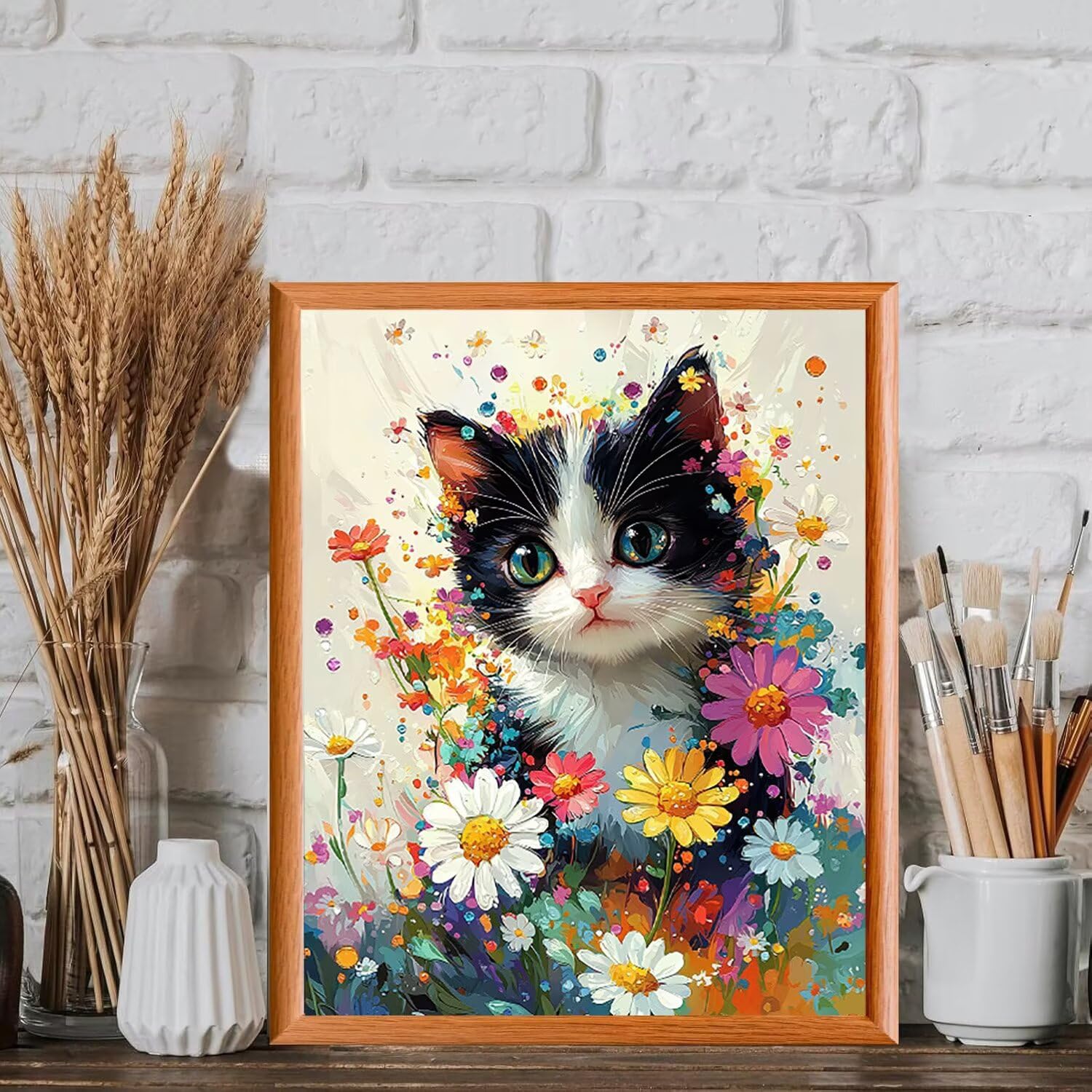 WEISHIWE Malen nach Zahlen Erwachsene Blumen mit Katze, 70x90cm x-417 | Handgemalt Ölgemälde Kit für Mädchen Jungen ab 7 8 9 Jahre, Rahmenlos, für die Wanddekoration zu Hause, DIY Acrylmalerei