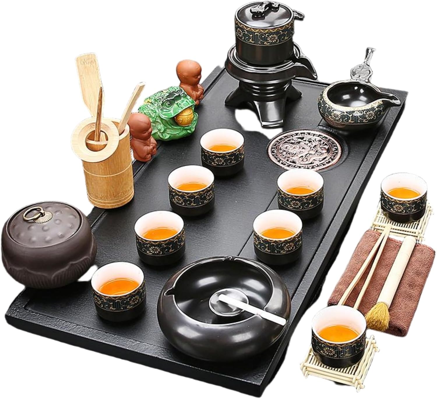 MOYEE 茶具套装家用客厅乌金瓷石茶盘 Chinese Gongfu Tea Tray 排水小型石英石茶台办公泡茶海整套 A61