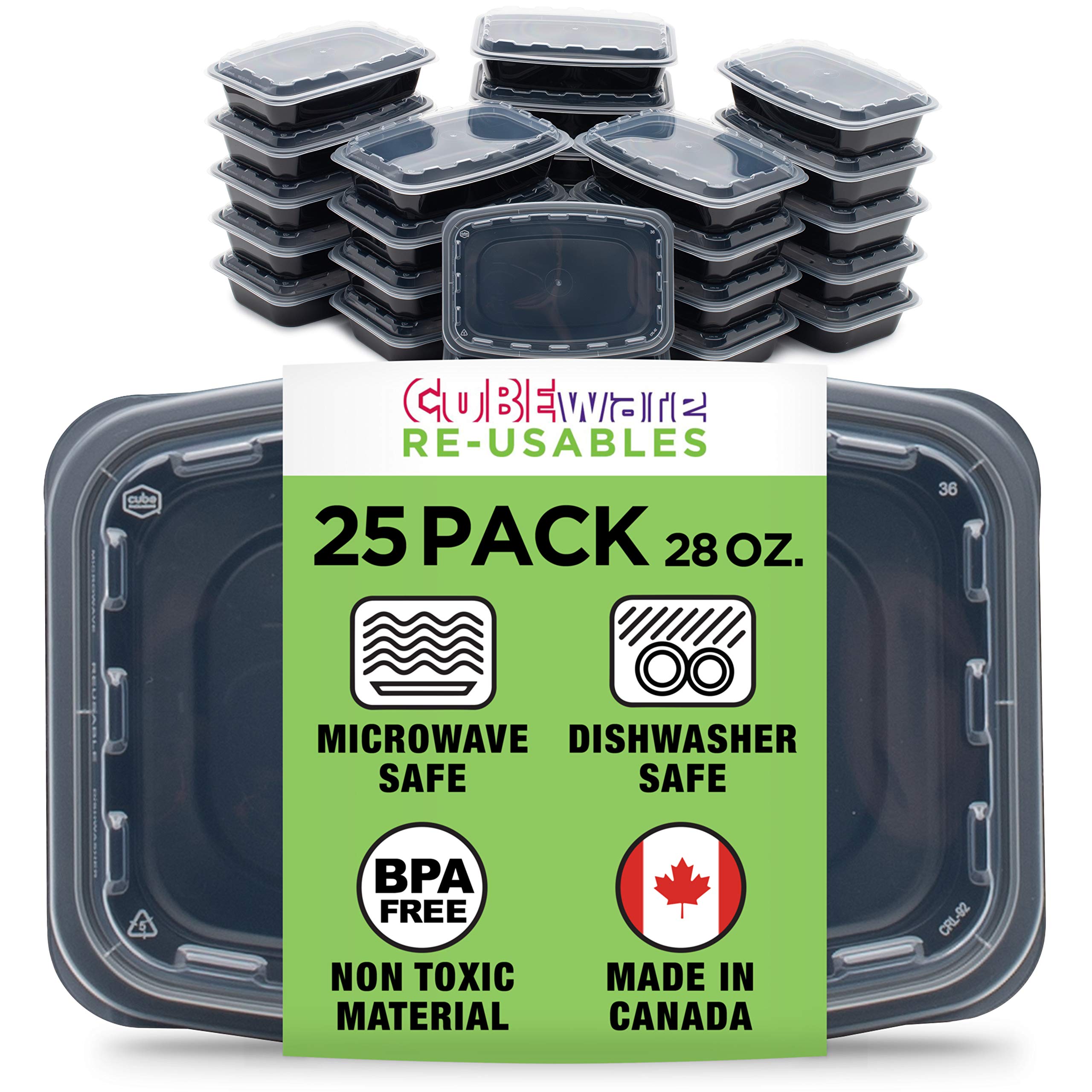 Cubeware 25-Pack Snap-Seal | Microwavable | Dishwasher Safe | Freezer Safe | Reusable Food Storage Bento Box | Meal Prep Containers with Lids | 28 oz | BPA Free