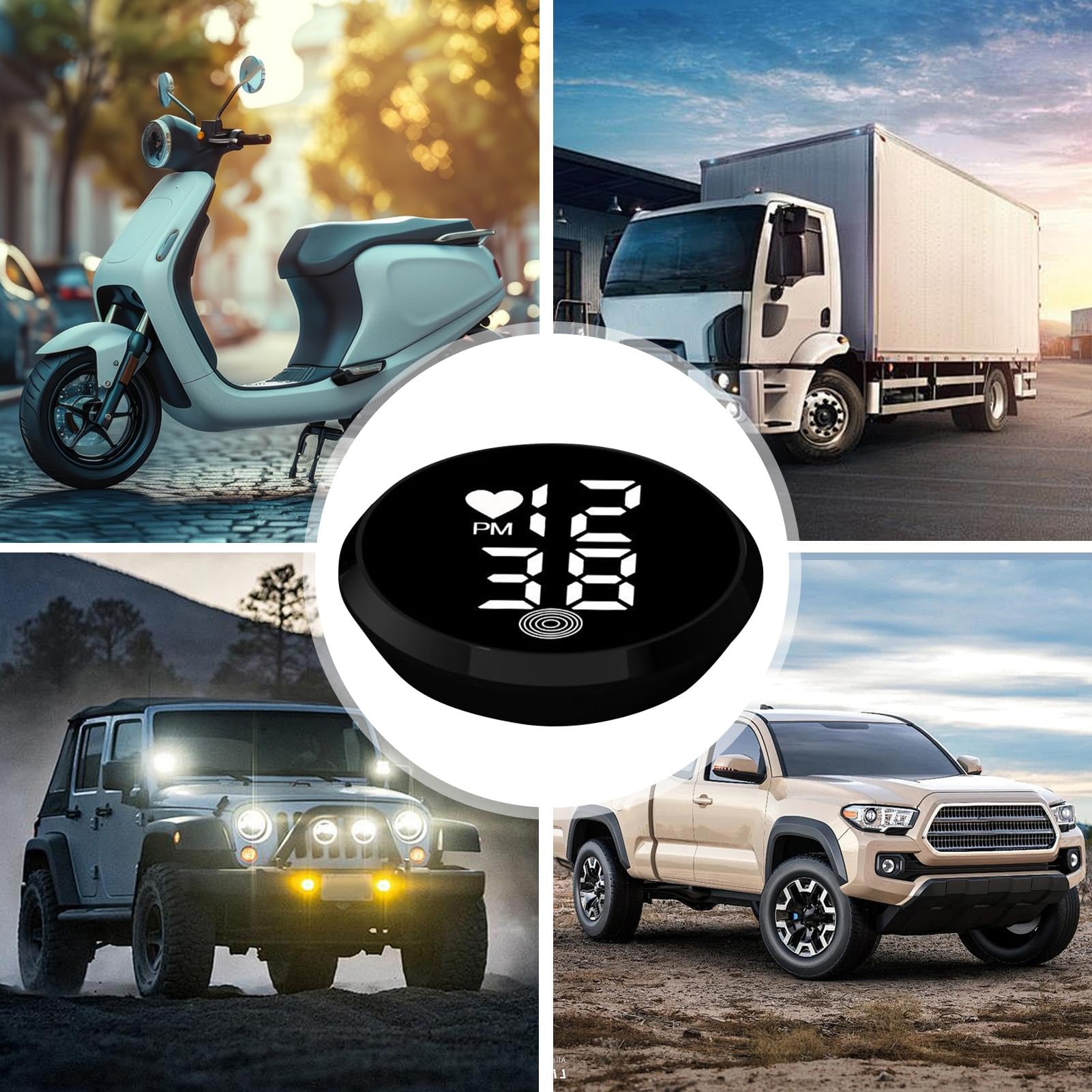 Orologio Da Cruscotto Auto Con Termometro E Umidità – Display LED Luminoso, Installazione Adesiva, Per Auto, Camper, SUV E Pickup