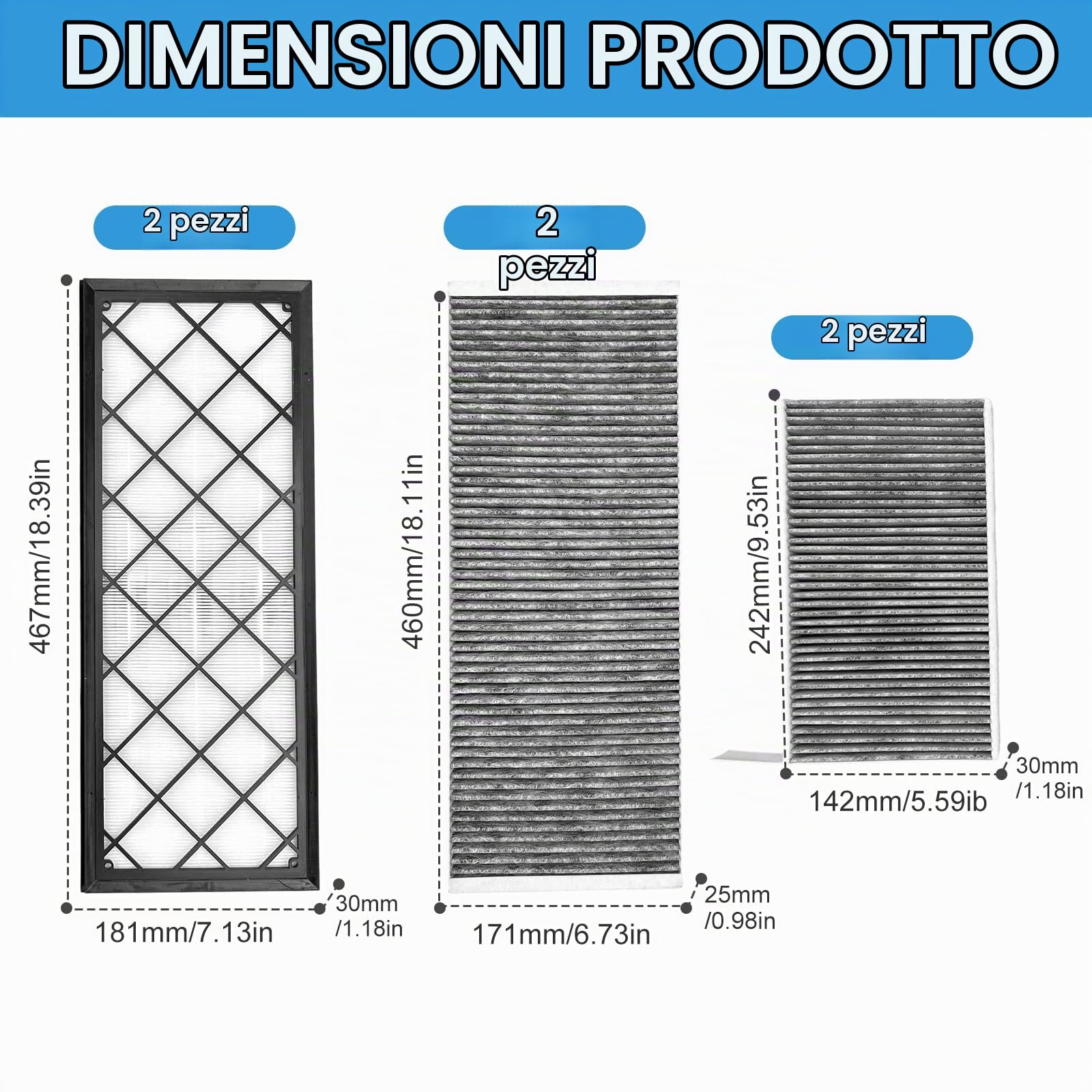 Set da 6 pezzi per Tesl*a Model Y 2020-2025 HEPA + set di filtri a carbone attivo, ricambio per filtro dell'aria abitacolo a carbone attivo, ricambio per filtro di ingresso aria, modalità di ricircolo