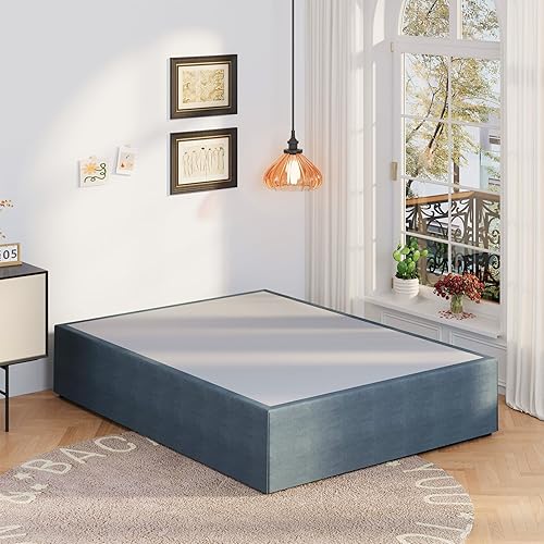 Miniatura 110 de Marco de cama de metal California King, plataforma de almacenamiento resistente de 14 pulgadas con soporte de listones de acero de 2500 libras,