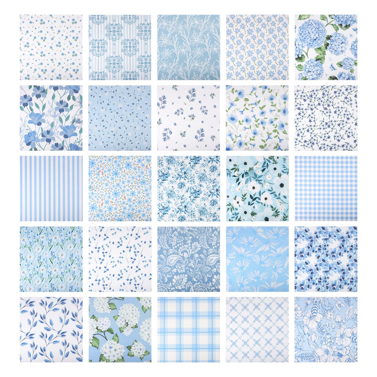 Yoosso 25 Pcs Blue Fat Quarters Fabric Bundles, 25 x 25 cm Cotton Fabric Bundles for Quilting Projects, Soft Natural Material for Sewing, DIY Crafts, Patchwork, Home Decor, Patchwork