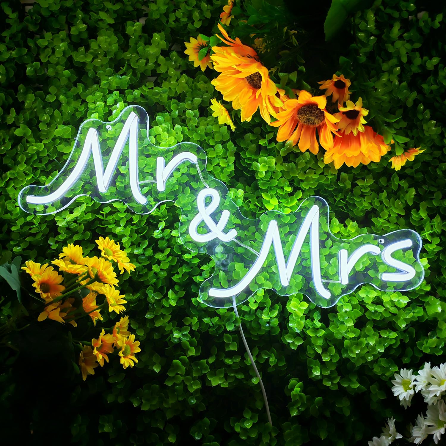 Letrero de neón para decoración de fiesta de boda, 41,9 x 21,8 cm | Mr & Mrs Sign - Decoración de fondo de aniversario para recepción, regalo para recién casados