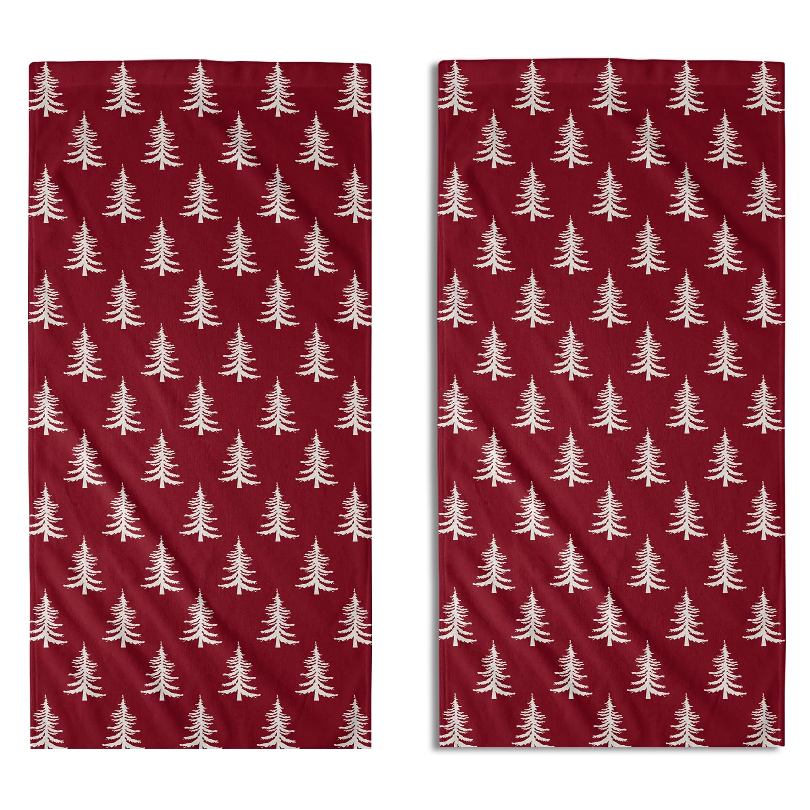 Aytipun Red Christmas Hand Towels for Bathroom Set of 2 White Xmas Tree Print Holiday Themed Decorative Handtowels Soft Absorbent Bath Towel for Home Guest Room Hotel Gym Spa