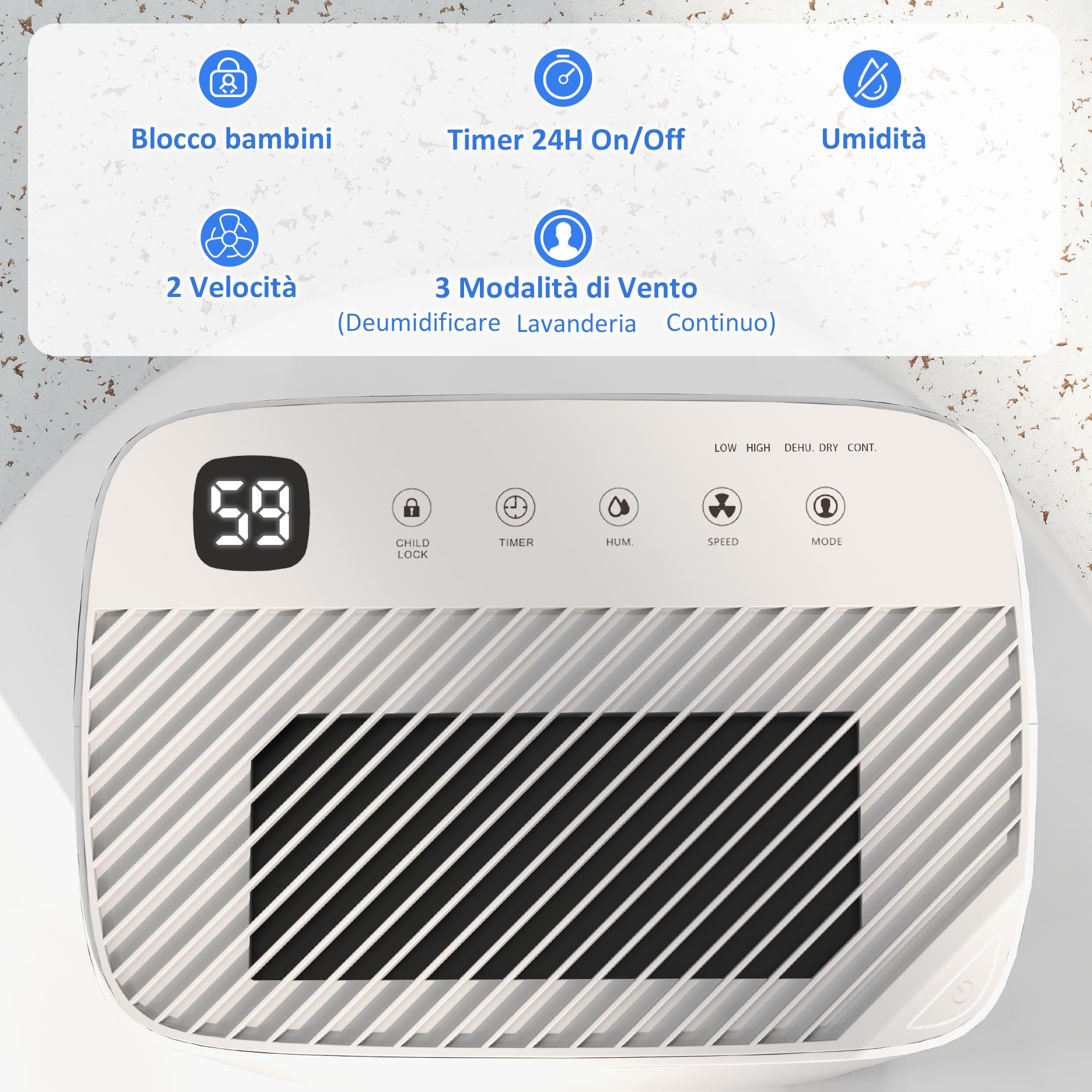 Deumidificatore Per Casa E Armadio - 1.8L, Silenzioso, Con Timer, Luce LED E Spegnimento Automatico - Foto 2