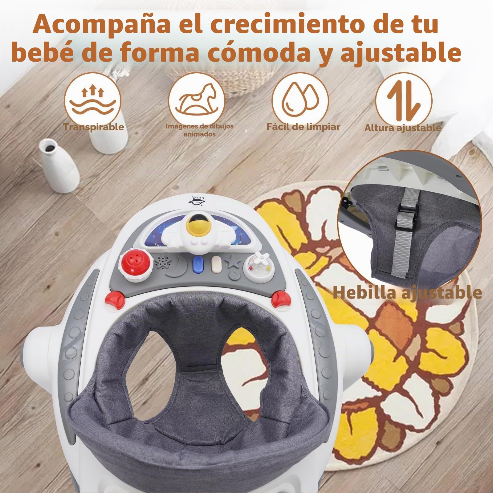 Andador Infantil para Bebeé +6meses,Incluye Bandeja De Sonidos Y Juegos,Altura Regulable y Ruedas Giratorias