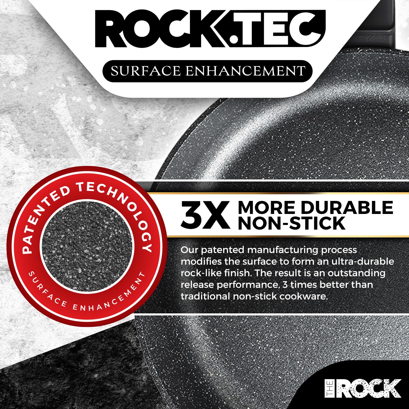 THE ROCK Sartén profunda antiadherente, sartén con tapa, mango que se mantiene fresco, sartén de chef de piedra saludable, compatible con inducción (8 pulgadas), color negro