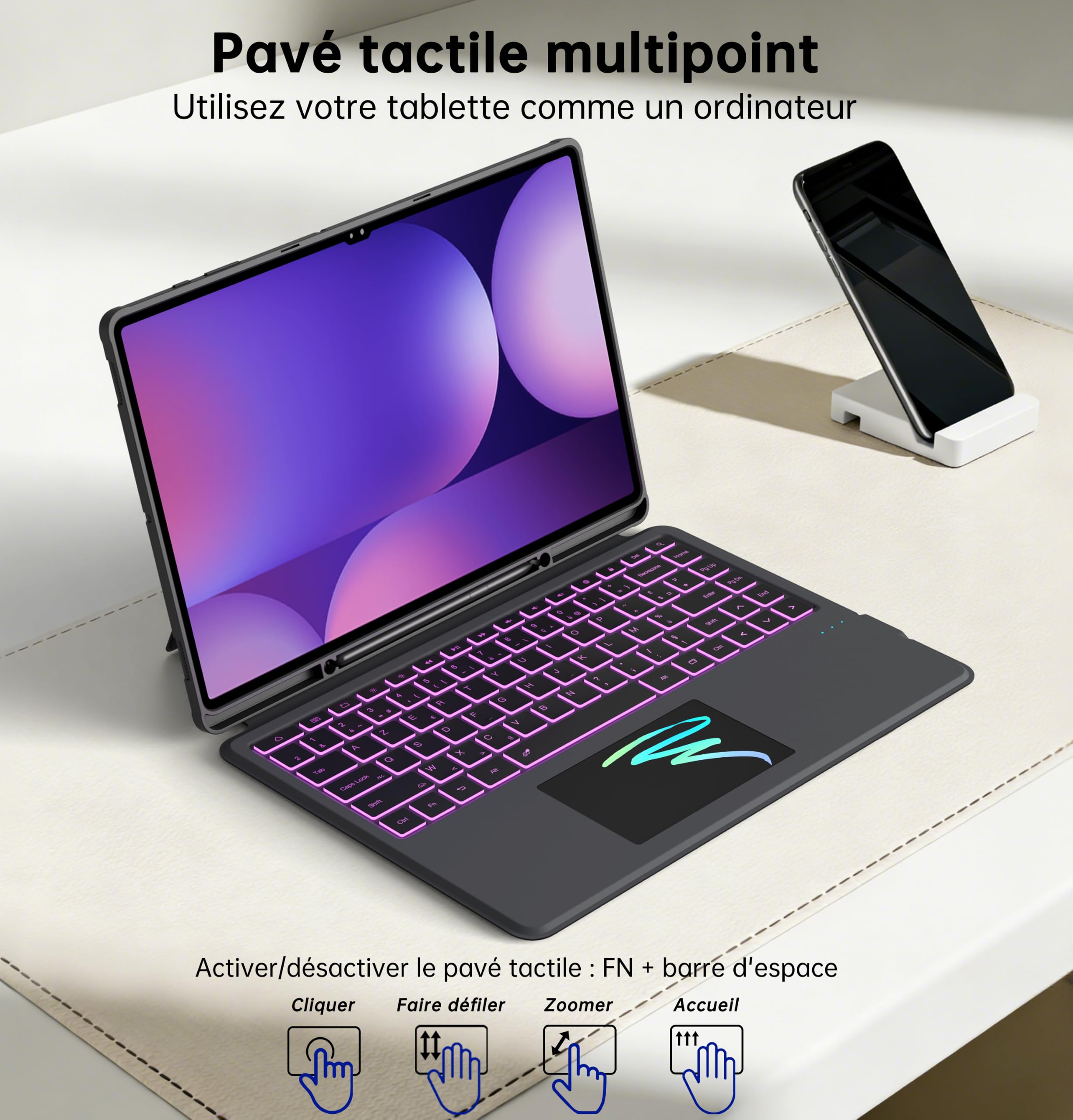 Étui Clavier pour Samsung Galaxy Tab S10 Ultra/S9 Ultra/S8 Ultra 14.6 pouce