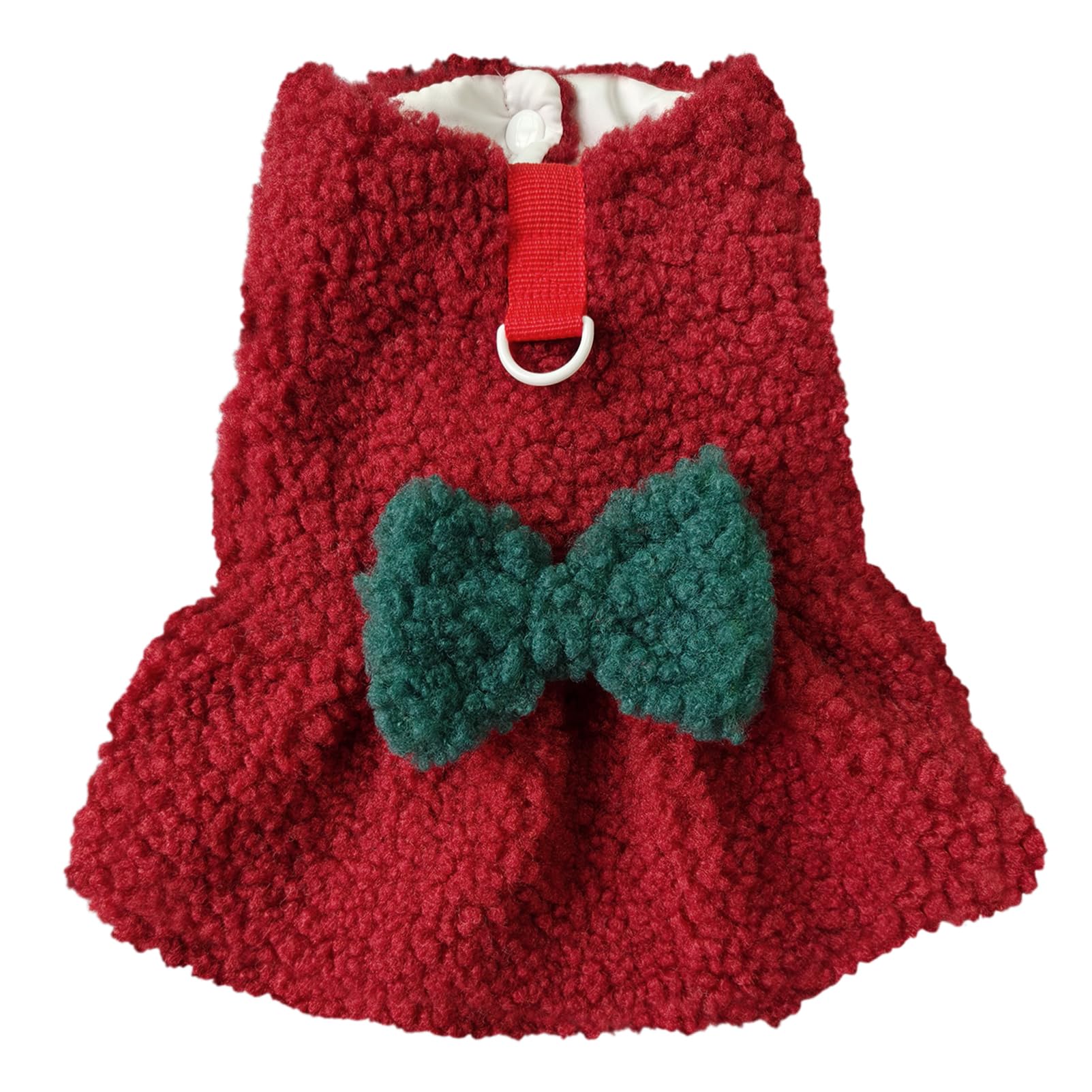 Jecikelon Hundepullover mit Fliege, für den Winter, warme Welpenkleidung für kleine Hunde, D-Ring, Haustierkleidung, Größe S, Rot