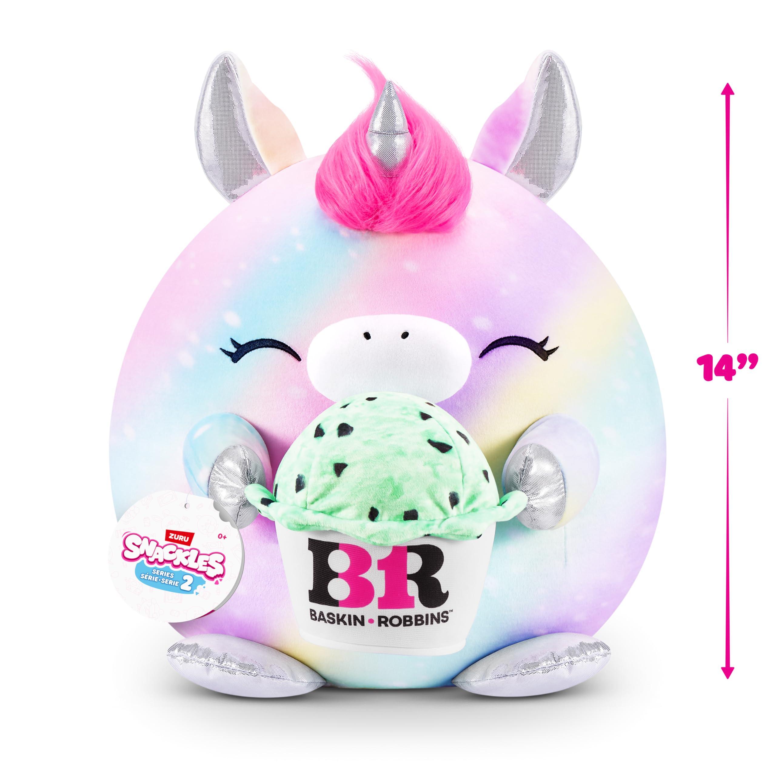 Besuche den Snackles- Snackles Serie 2 35 cm ZURU Kuschelig-weiches, beruhigendes, 35 cm großes Plüschspielzeug mit Snackmarken-Accessoire (Marty), Basink-Robbin Einhorn in use