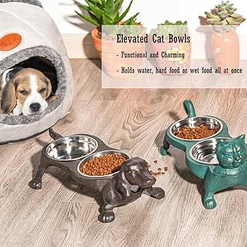 ペット 餌入れ スタンド 給水器 給餌 給水 安定 ボウル付き 滑り止め 猫型 Amazon | Sungmor ペット 餌入れ スタンド 給水器 給餌 給水