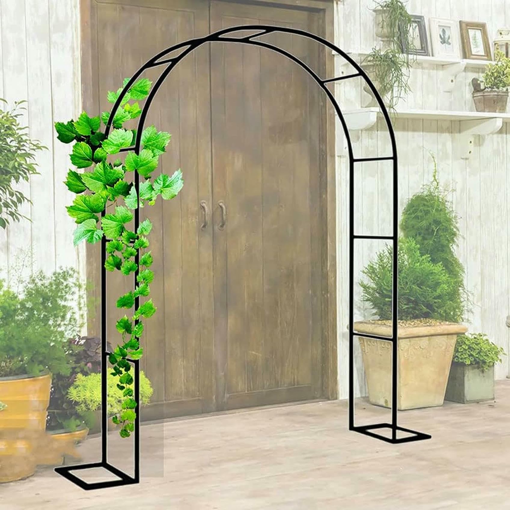 Arche de jardin en métal 1,8x2,2m noir et blanc pour plantes