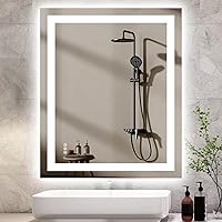Vista 22 de Espejo de baño LED de 24x30 pulgadas con luces, función antivaho, regulable, retroiluminado + iluminación frontal, espejo de tocador inteligente