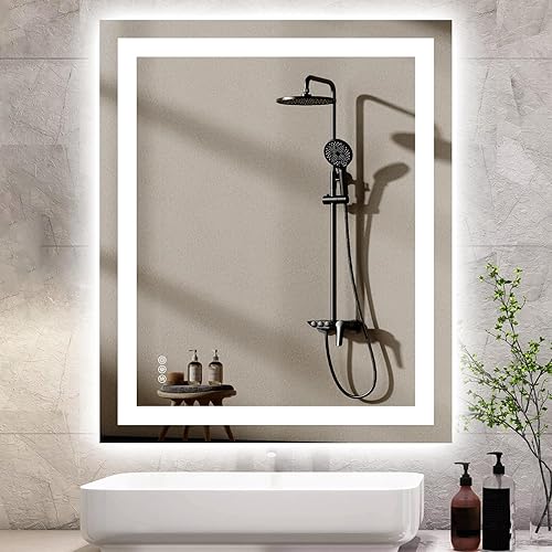 Miniatura 22 de Espejo de baño LED de 40 x 32 pulgadas con luces, antiniebla, regulable, retroiluminado + iluminado frontal, espejo inteligente de tocador de baño