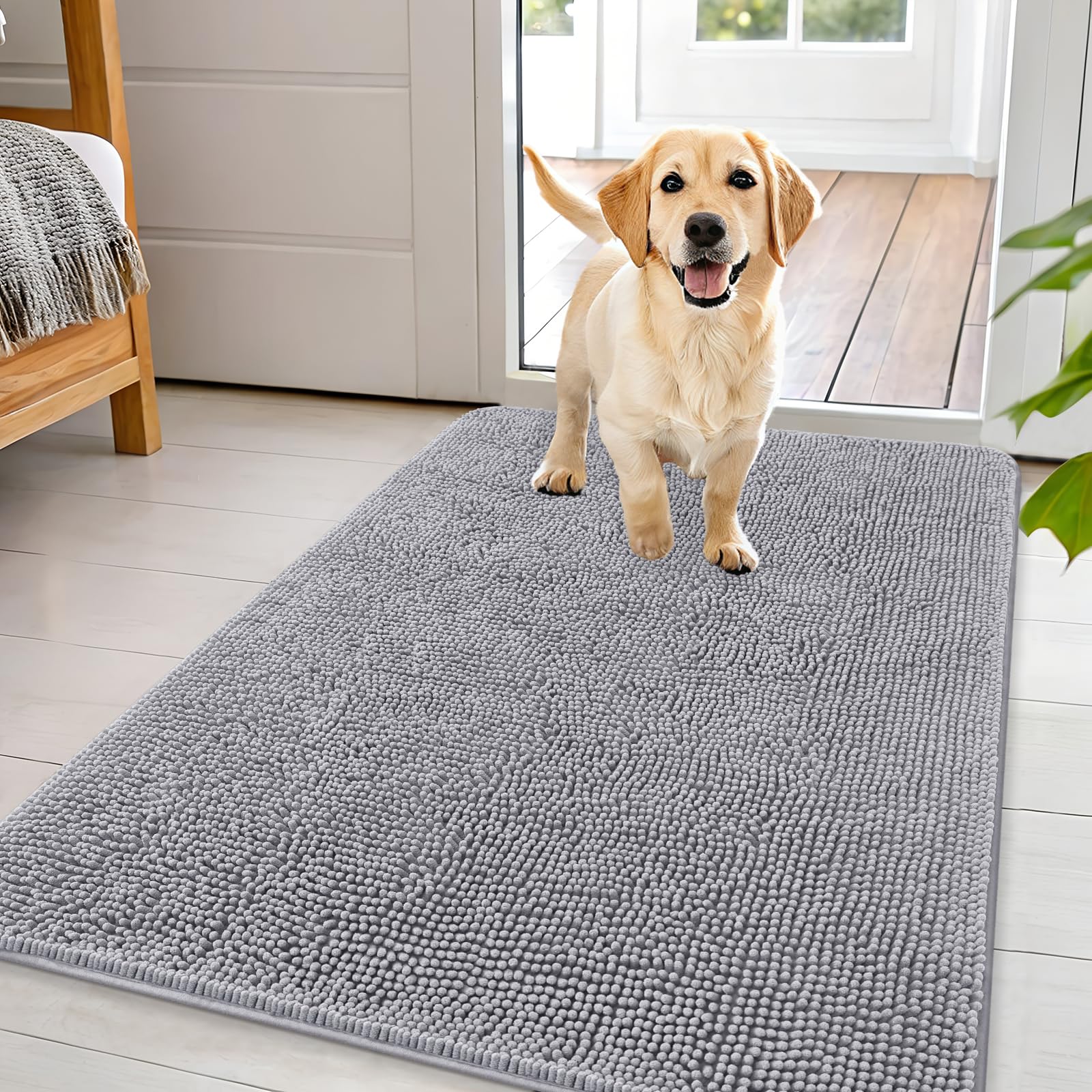 OLANLY Dog Door Mat for Muddy Paws 44x32, Absorbs Moisture and Dirt, Absorbent Non-Slip Washable Doormat, Quick Dry Chenille Mud Mat for Dogs, Entry