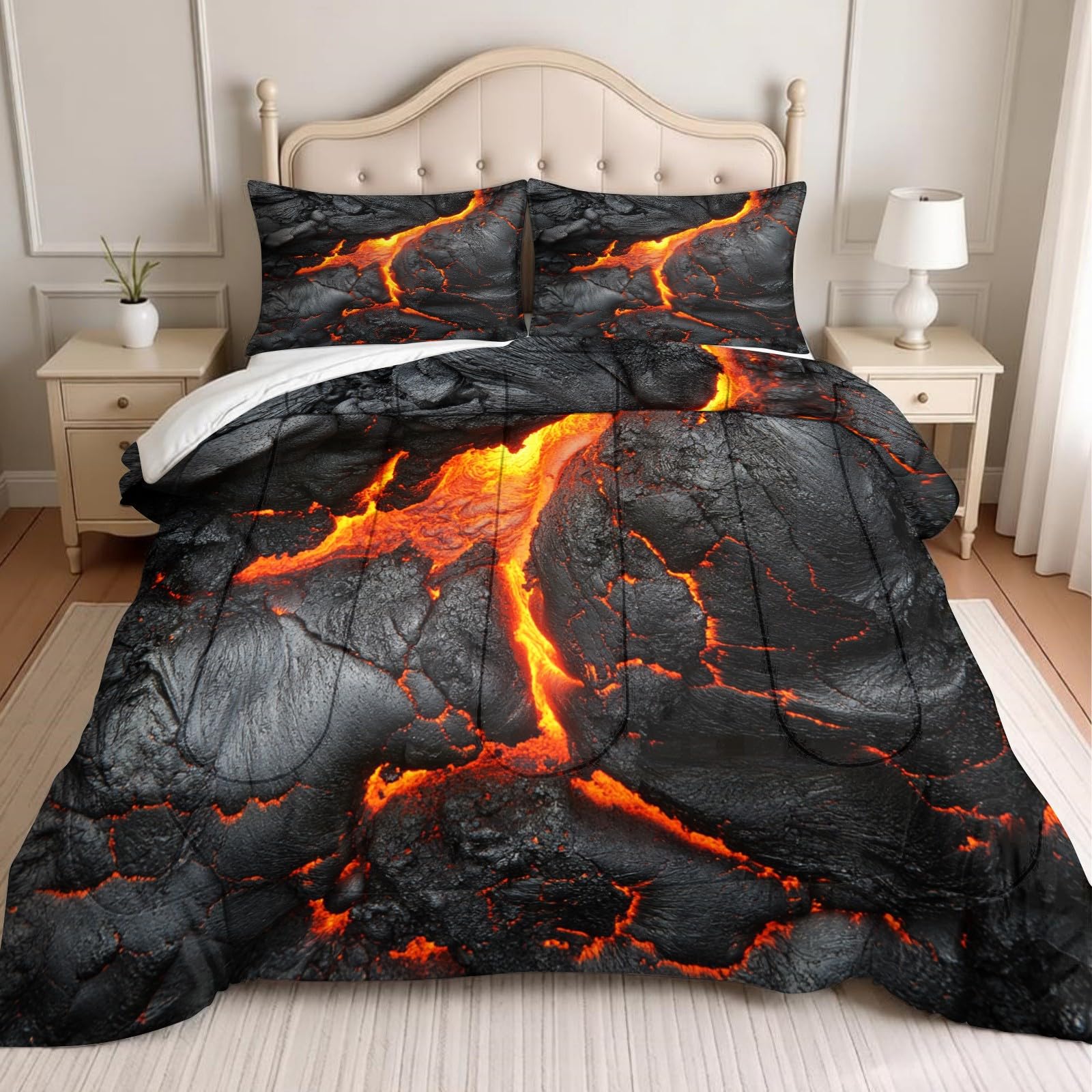 Edredón 155 x 220 cm 4 Estaciones Flujo de Lava rocosa Relleno Nórdico Microfibra Gris Oscuro Transpirable Decoración Dormitorio