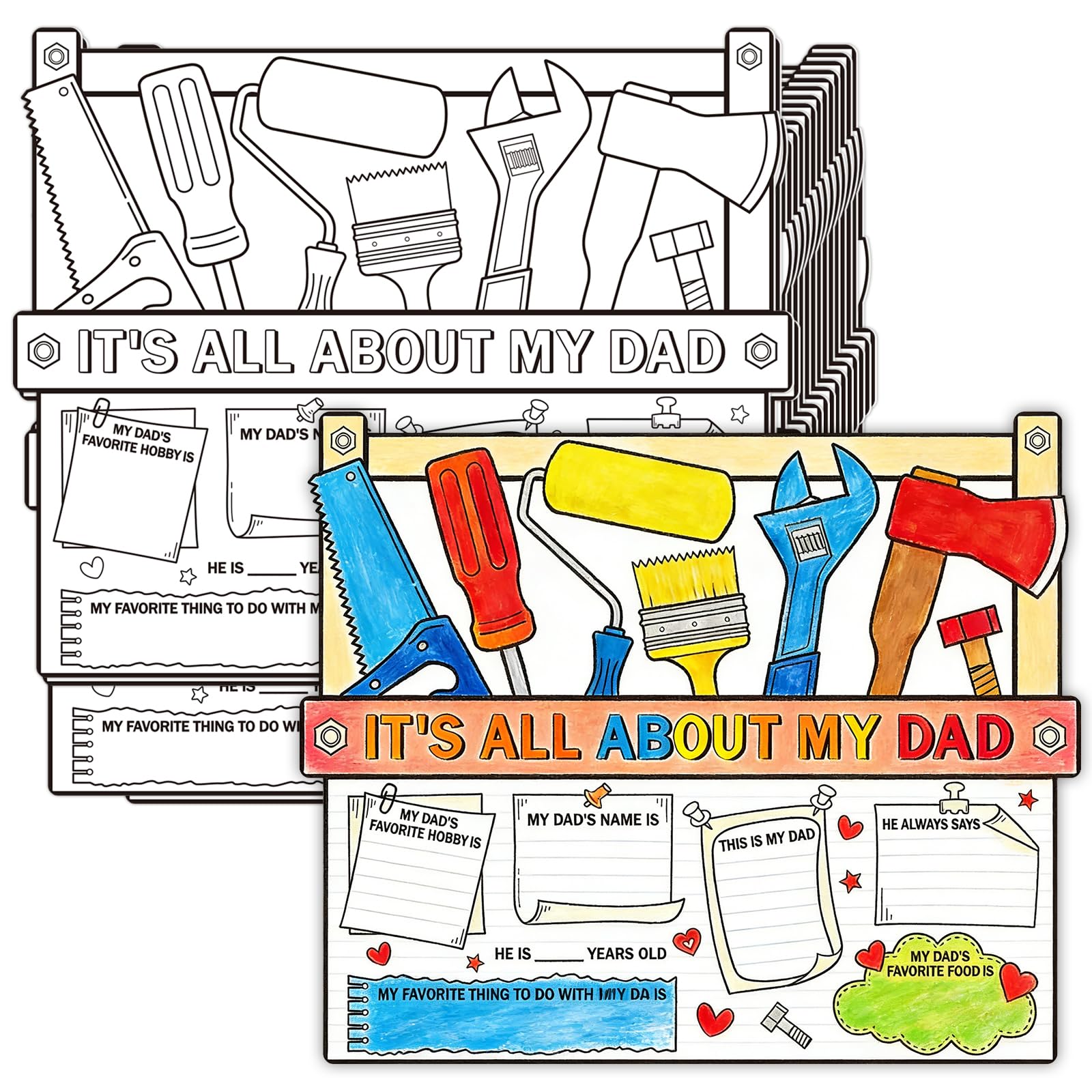 Sereliy Father’s Day Coloring Posters Color Your Own About DAD Coloring Posters for Kids Father’s Day School Home Activities (Toolbox.36)