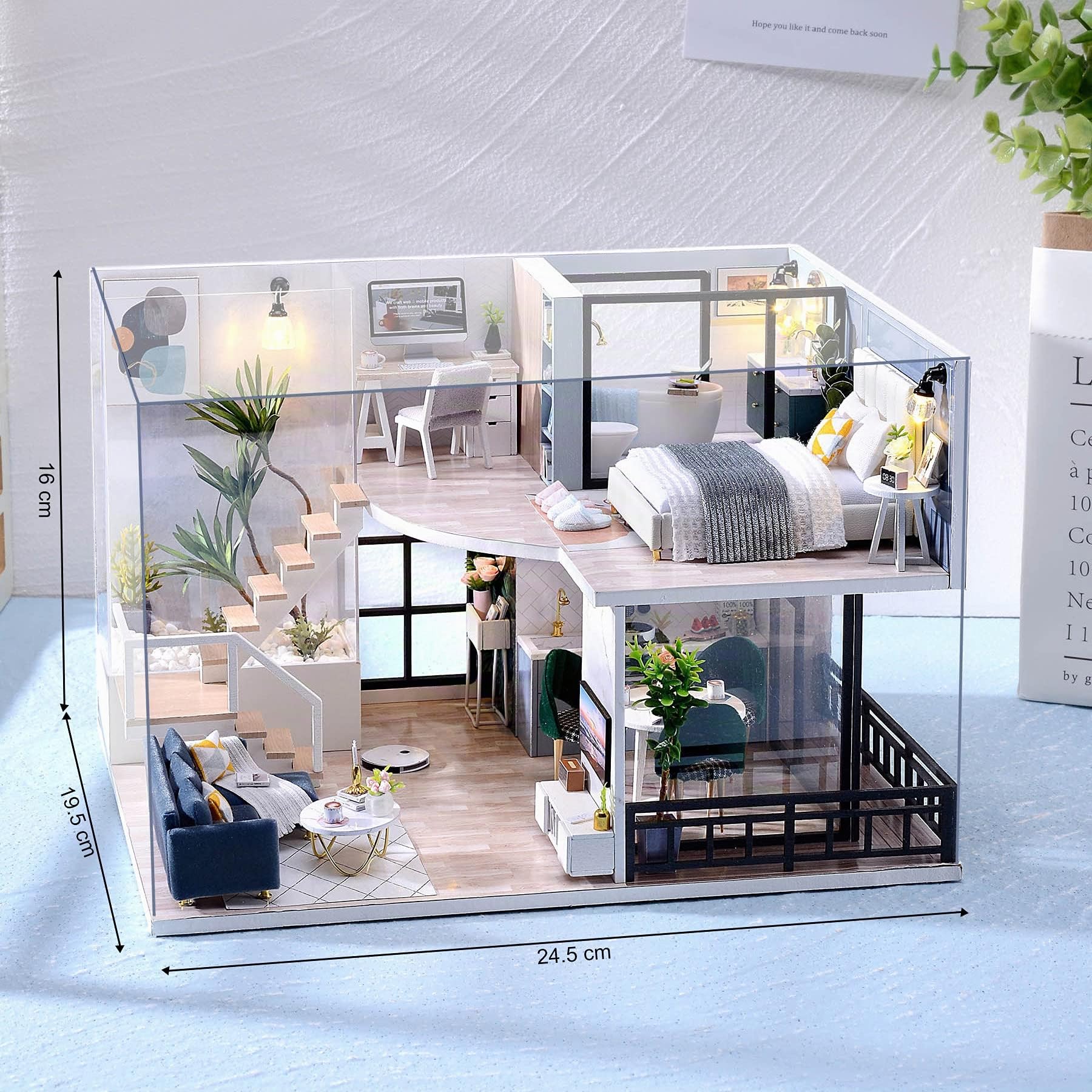 Cuteefun Casa en Miniatura para Montar, Casa de Munecas Miniatura para Hacer, Kit de Manualidades DIY con Muebles Música y Herramientas, Idea de Regalo Creativa, Tiempo de Ocio
