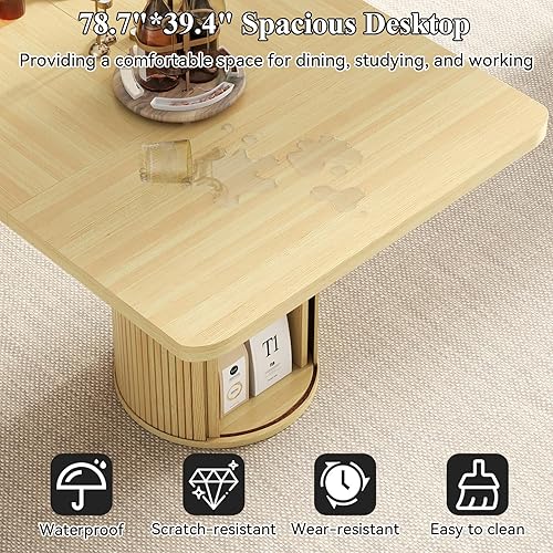 Miniatura 7 de Mesa de comedor de 79 pulgadas para 8-10 personas, mesa de cocina larga y grande con estante de almacenamiento de 2 niveles y base acanalada, mesas