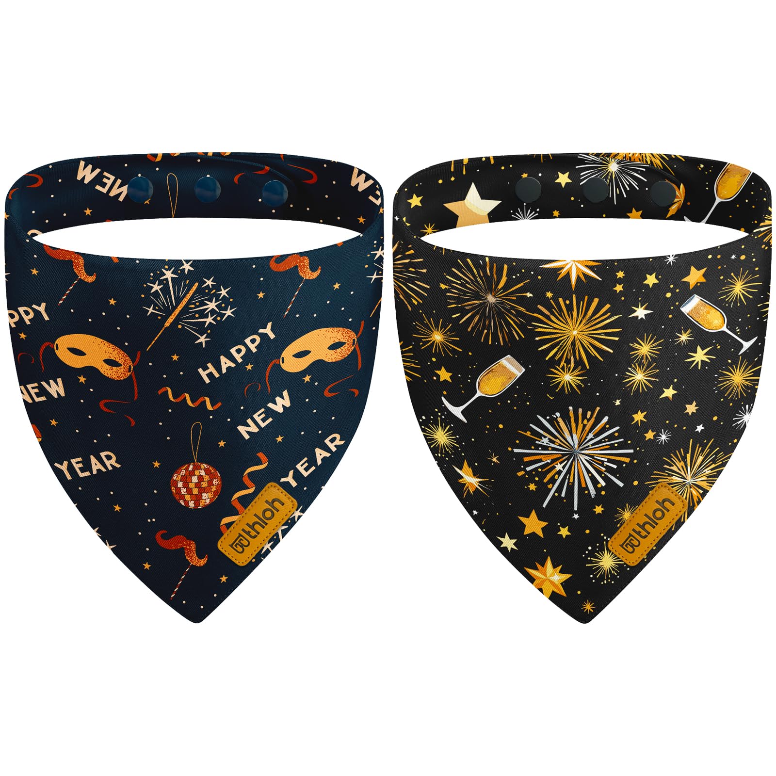 THLOH Happy New Year Dog Bandanas with Snap Button, 2 Pack Adjustable Bandanas for Small, Medium, and Large Dogs, Pet Scarf for Holiday Costume Accessory & Photo Shoot (X-Large) — image 1