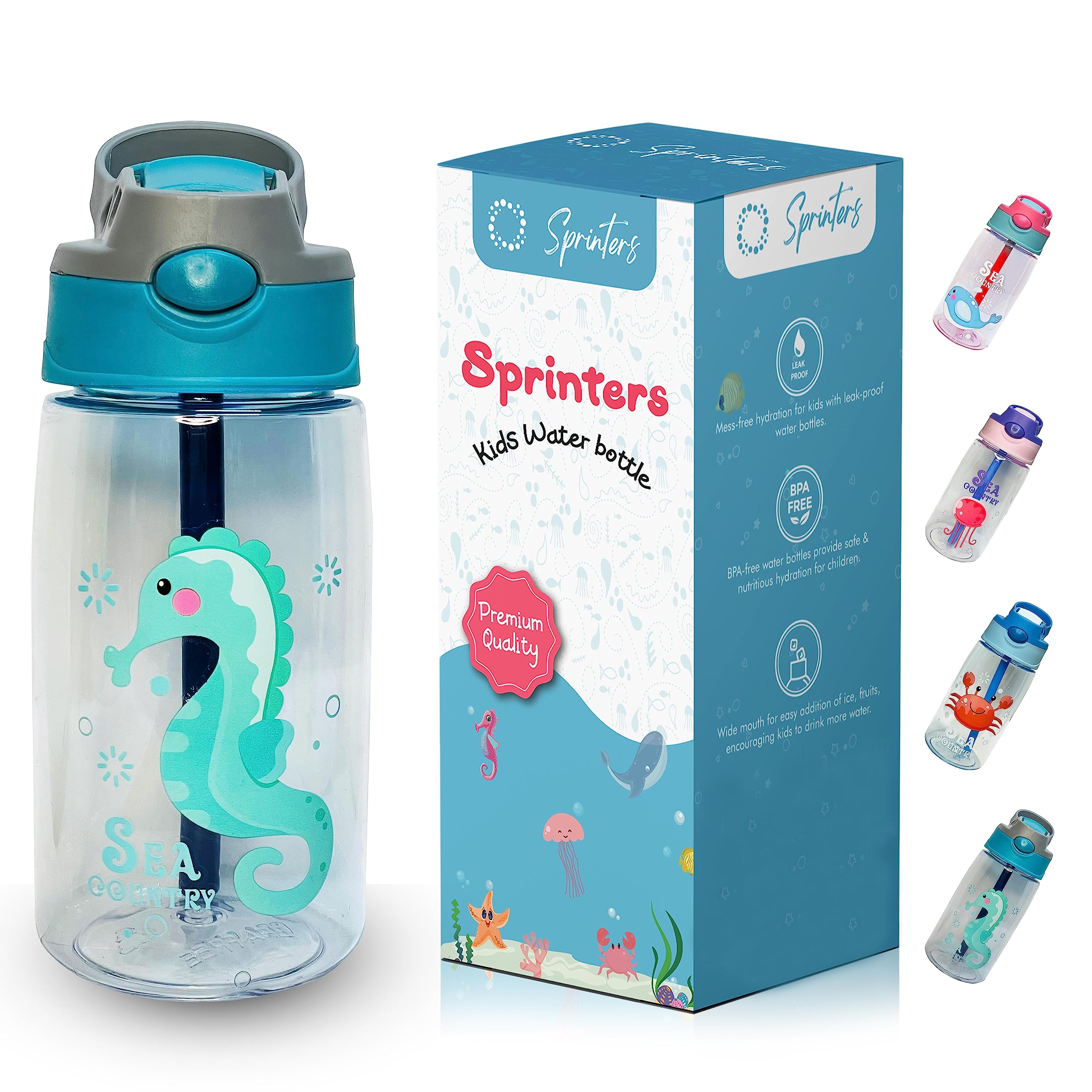 Kids Water Bottle 14 oz | BPA-Free Spill-Proof Straw | For School, Travel & Picnic | Reusable Sipper Cup for Boys & Girls (450 ml, Green)