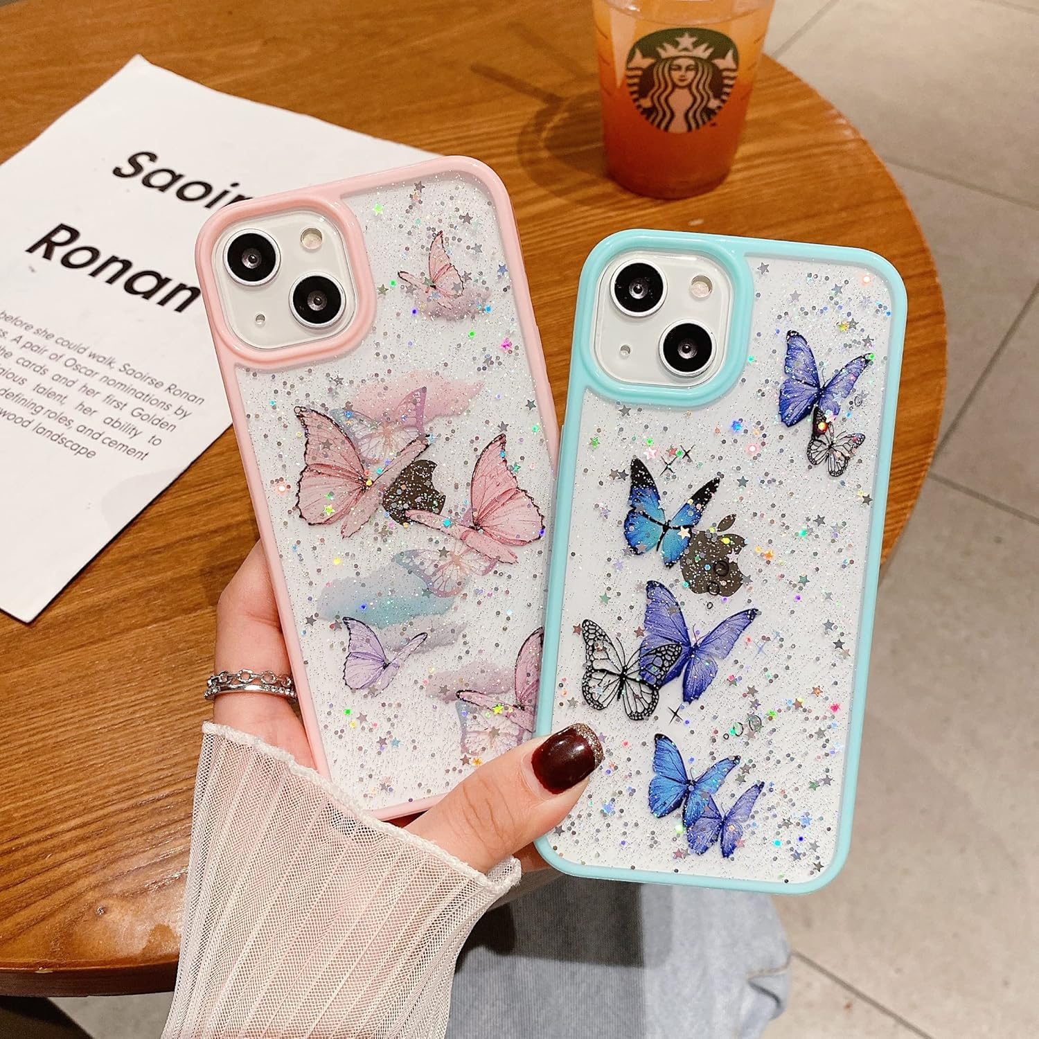 VONZEE for iPhone 15 Clear Glitter Butterfly Case, Cute Bling Sparkle Shiny Soft TPU Bumper Shockproof Women Girls Slim Protective Phone Cover for iPhone 15 6.1",Pink 10 81J9KQUwbzL. SL1500