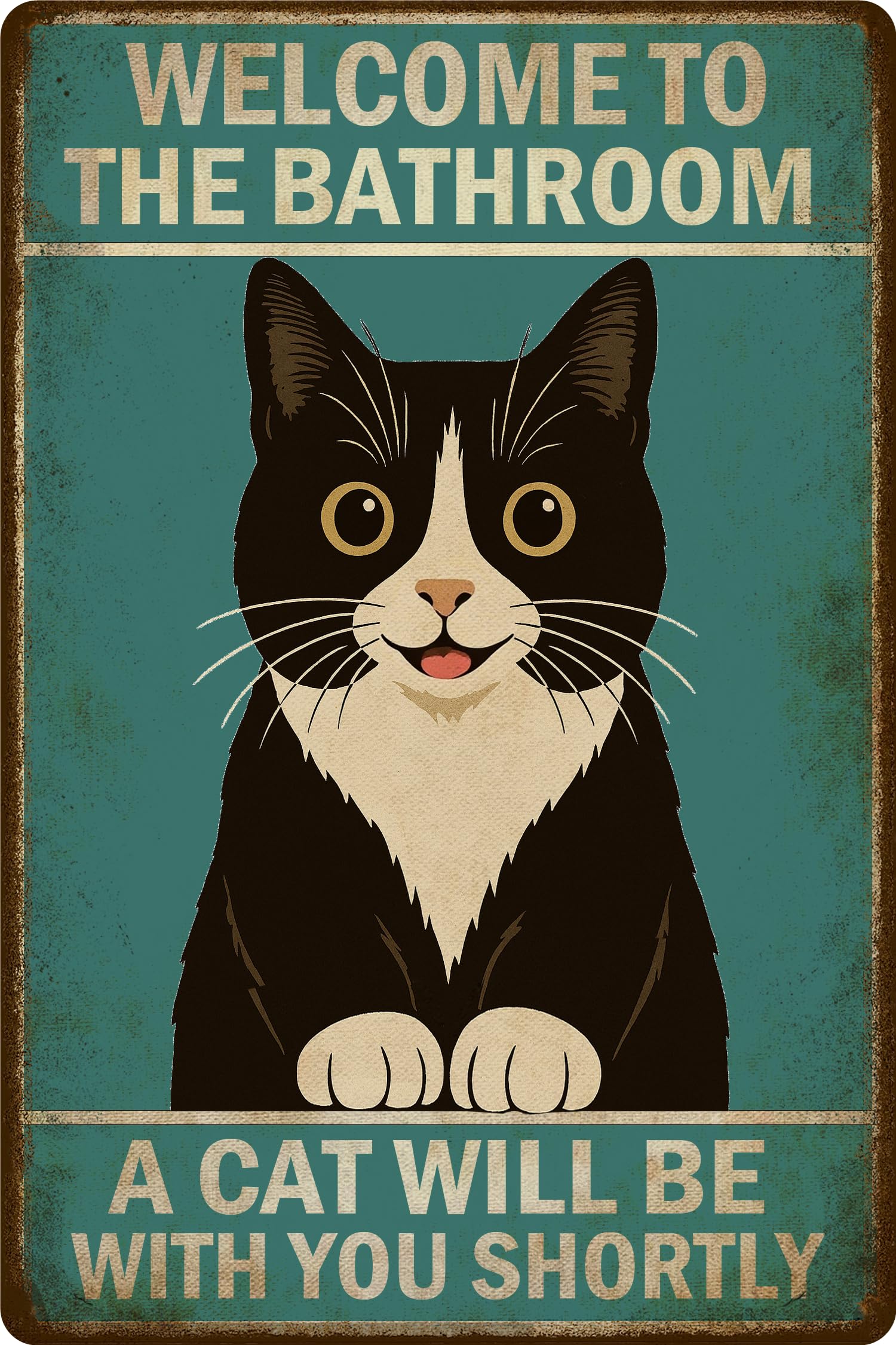 Bigccaee Vintage Funny Bathroom Wall Sign – Welcome To The Bathroom A Cat Will Be With You Shortly – Black Cat Metal Tin Sign For Restroom Or Toilet Decor, Retro Metal Tin Sign 8X12 Inches