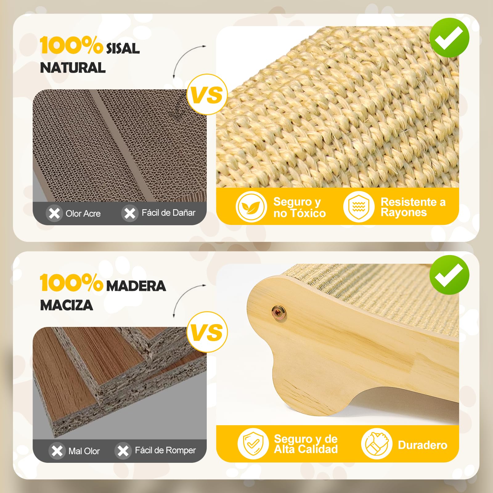 DONWEI Rascador para Gatos Sisal, Cama para Gatos Madera, Diseño Curvo de 160°, Tapete Sisal Natural, Tamaño Grande 60 x 37 x 14 cm, Sofá Rascador, Protector de Muebles