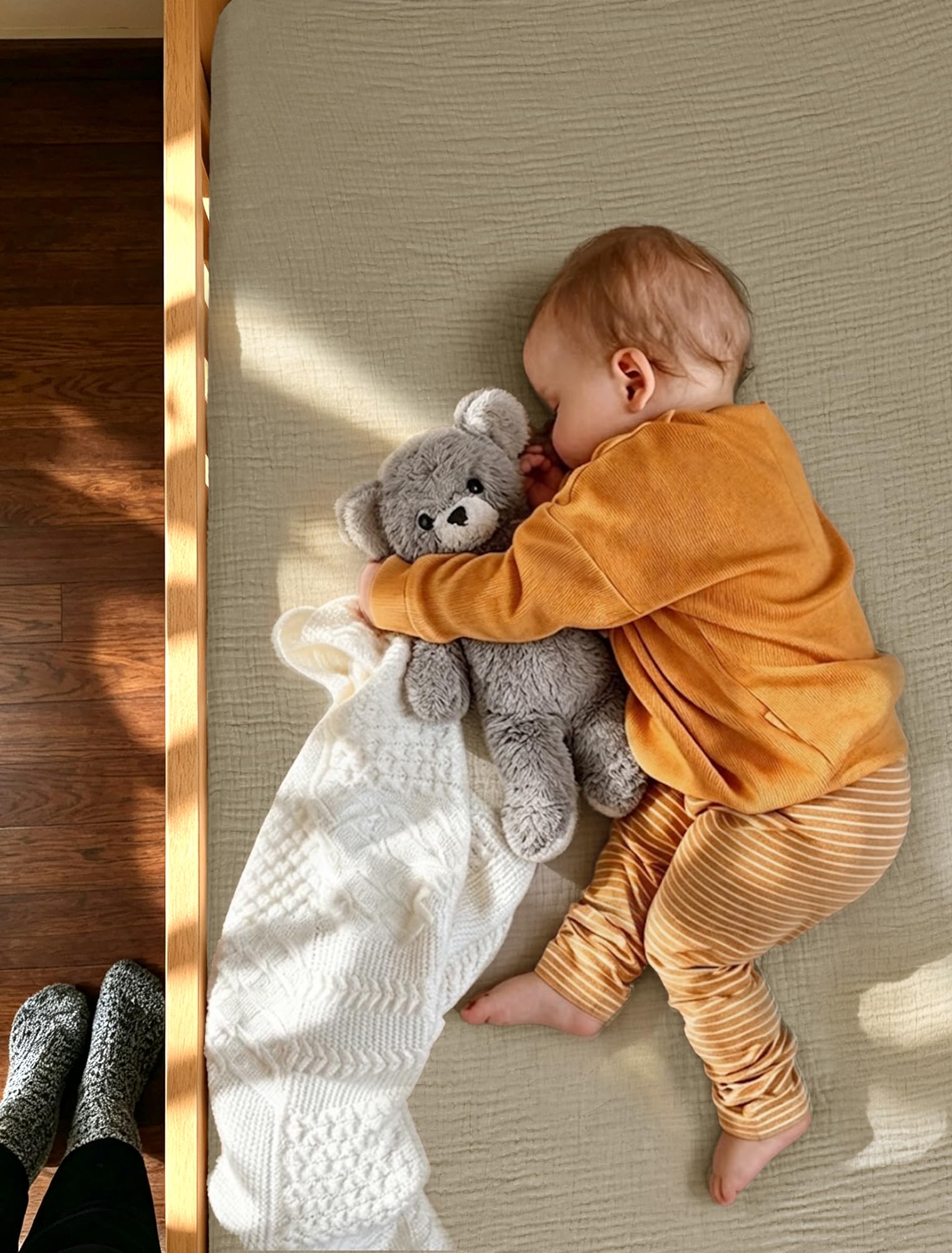 lulumoon Lot de 2 Draps-housses en mousseline de coton, pour lit bébé, draps-housses neutres pour bébés, garçons et filles