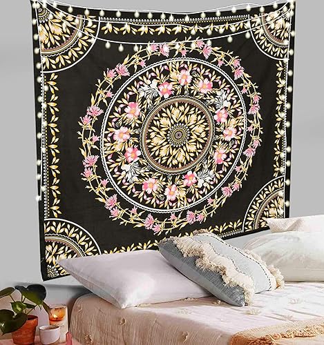 Miniatura 1 de ANJANIYA Tapiz floral para colgar en la pared, tapiz indio, decoración de dormitorio, tapiz de mandala, hippy, arte de pared psicodélico, hippie