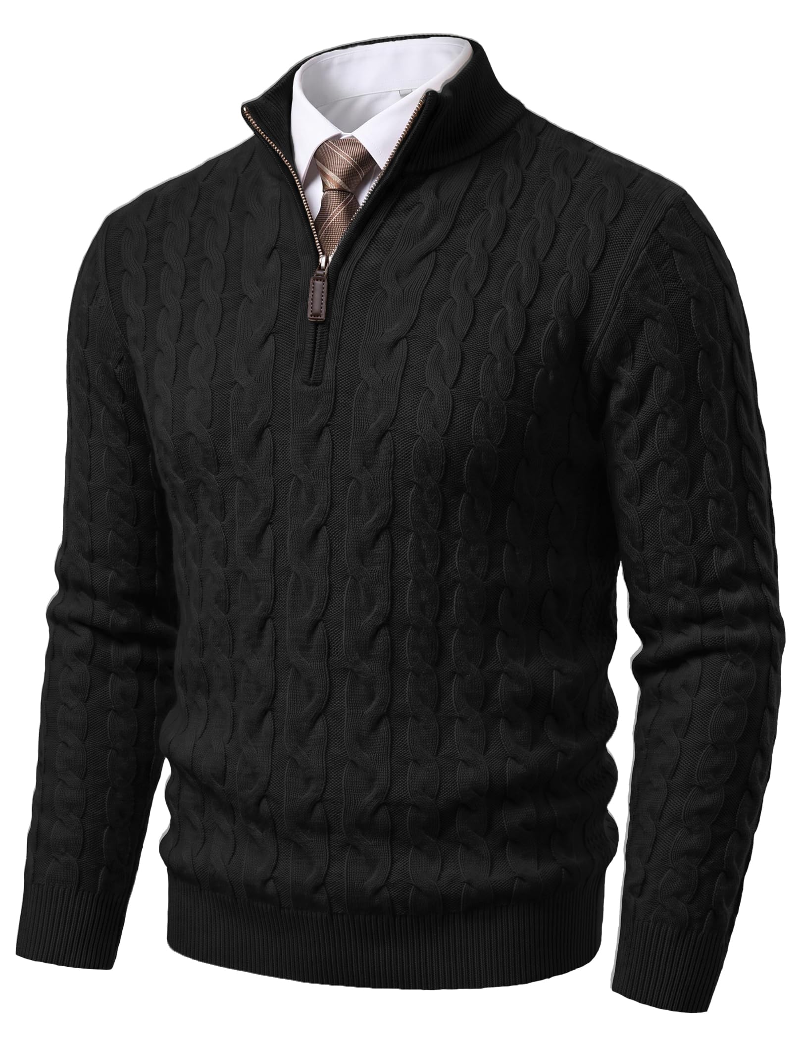 COOFANDY Maglione da uomo con mezza cerniera, motivo a treccia, elegante, business, collo alto, inverno, caldo, casual